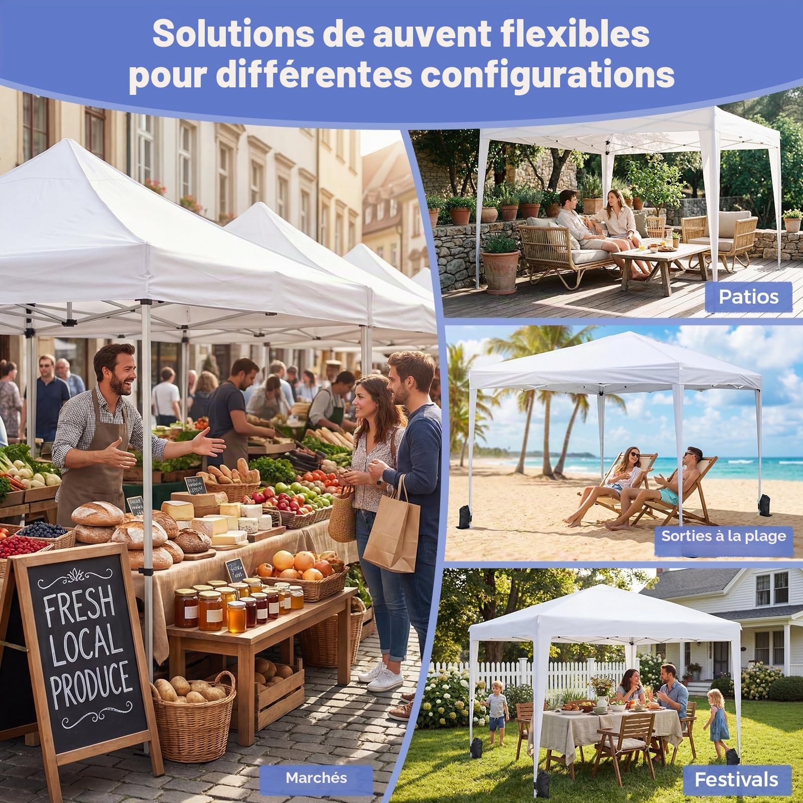 VOWNER Tonnelle Pliante 3x3m Imperméable, Barnum Pliant de Jardin Extérieur, Pavillon Pop-Up avec Sac de Transport, Sac Lesté, pour Jardin, Camping, Fête, Mariage, Blanc | Pavillon imperméable de jardin extérieur avec sac de transport et sacs lestés