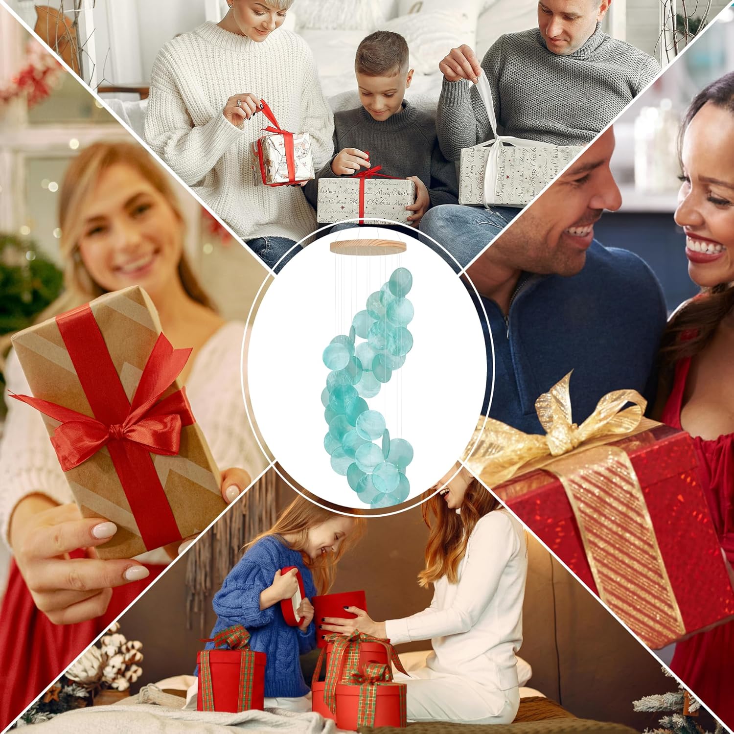 Seashell Wind Chimes for Outside - Handcrafted Turquoise Spiral Shape Capiz Shells Windchime Coastal Style Decor for Indoor/Outdoors, Garden & Beach Hanging Decor for Wind Chimes Lovers and More - Image 7