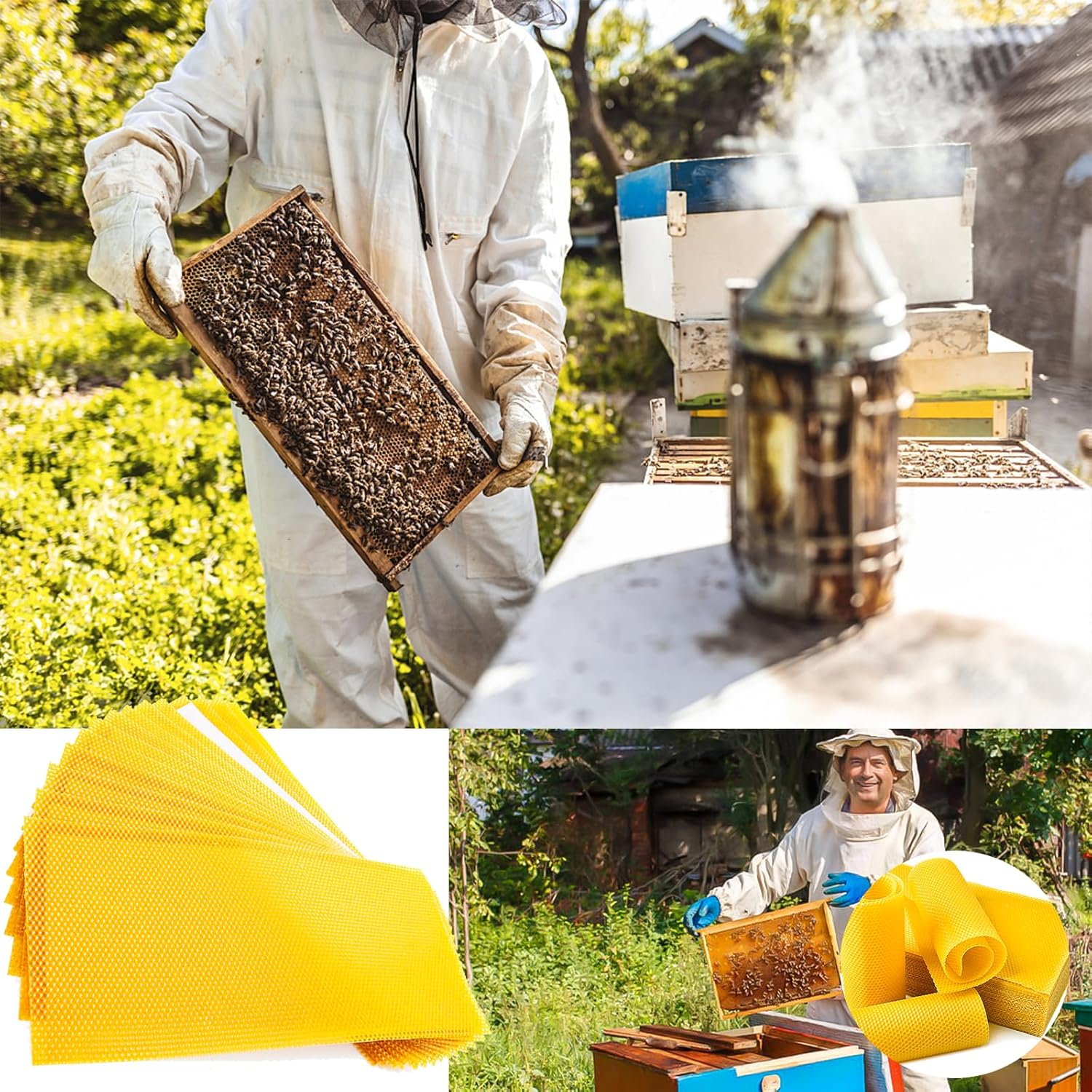 30PCS Beeswax Sheets Foundation Sheets 16-1/2 x 8-1/3 inch for Beehives Frames, Beeswax Sheets for Beekeeping,Candles Making, Hives (42cm x 21cm)