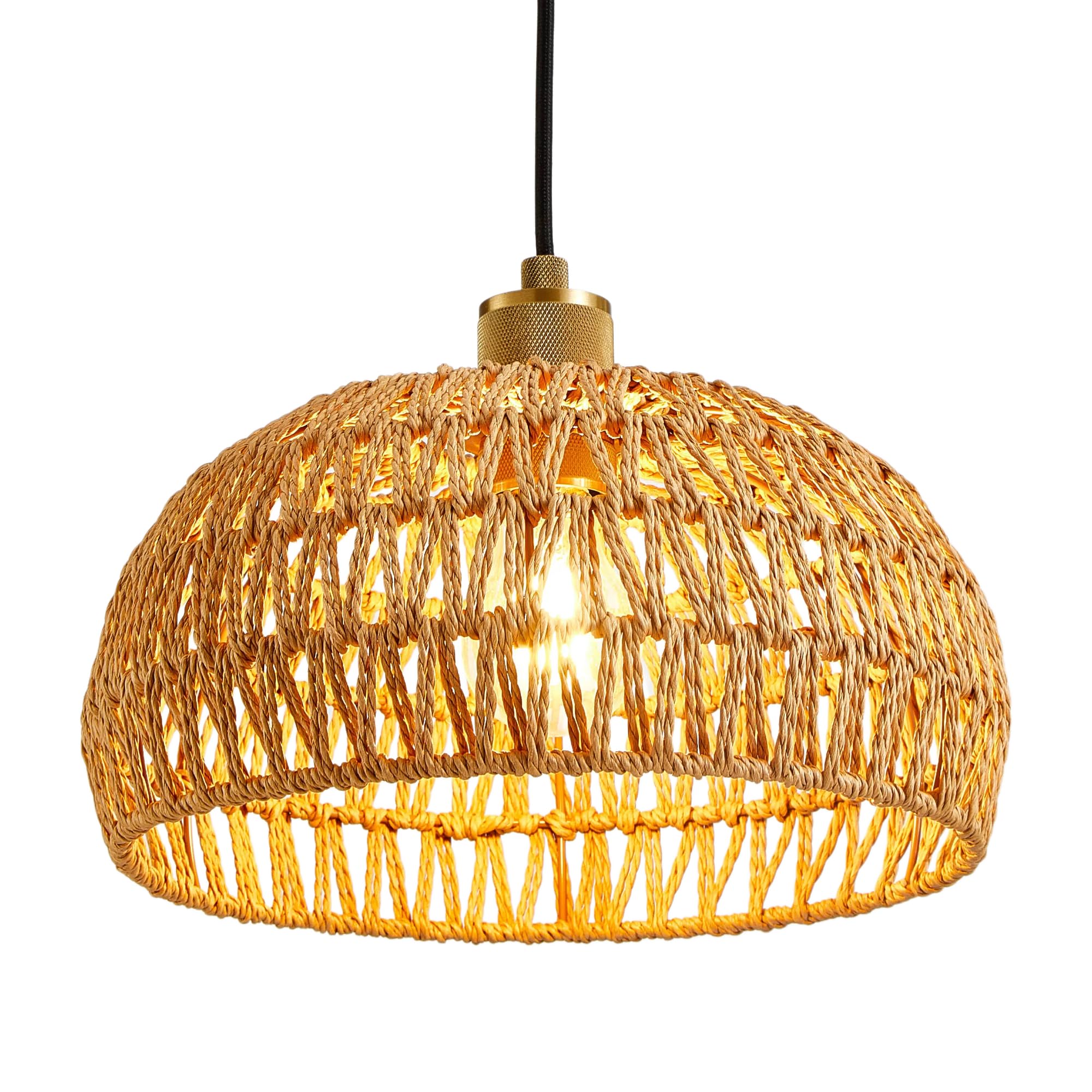 HARPER LIVING Easy Fit Pendant Lamp Shade, Handwoven Rope Ceiling Light Shade with Reducer Ring, E27/B22 Woven Shade for Pendant Lights & Floor Lamps, Bedroom Living Room Hallway Home Décor