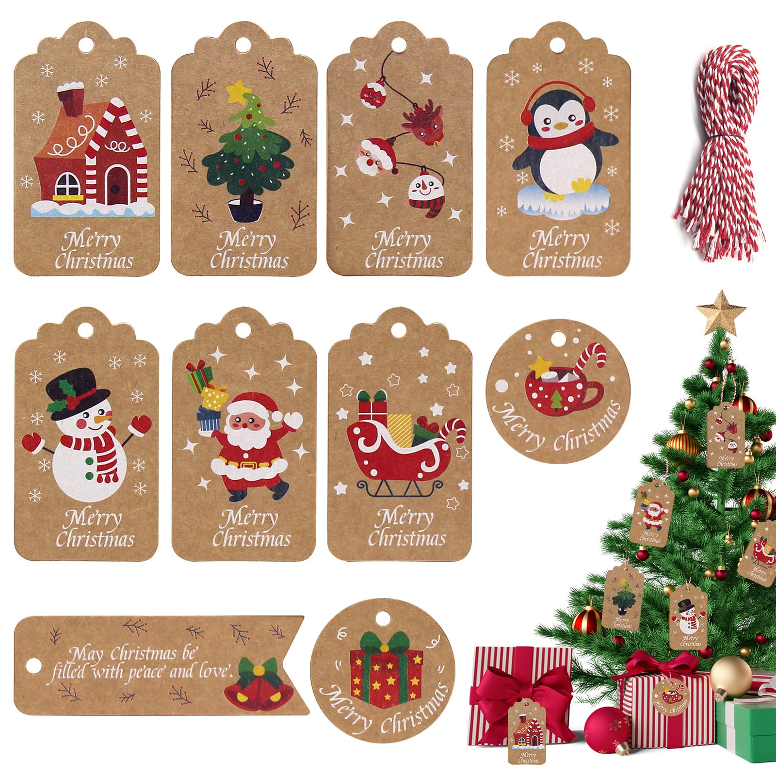 Papieren cadeautas met venster en hangtag