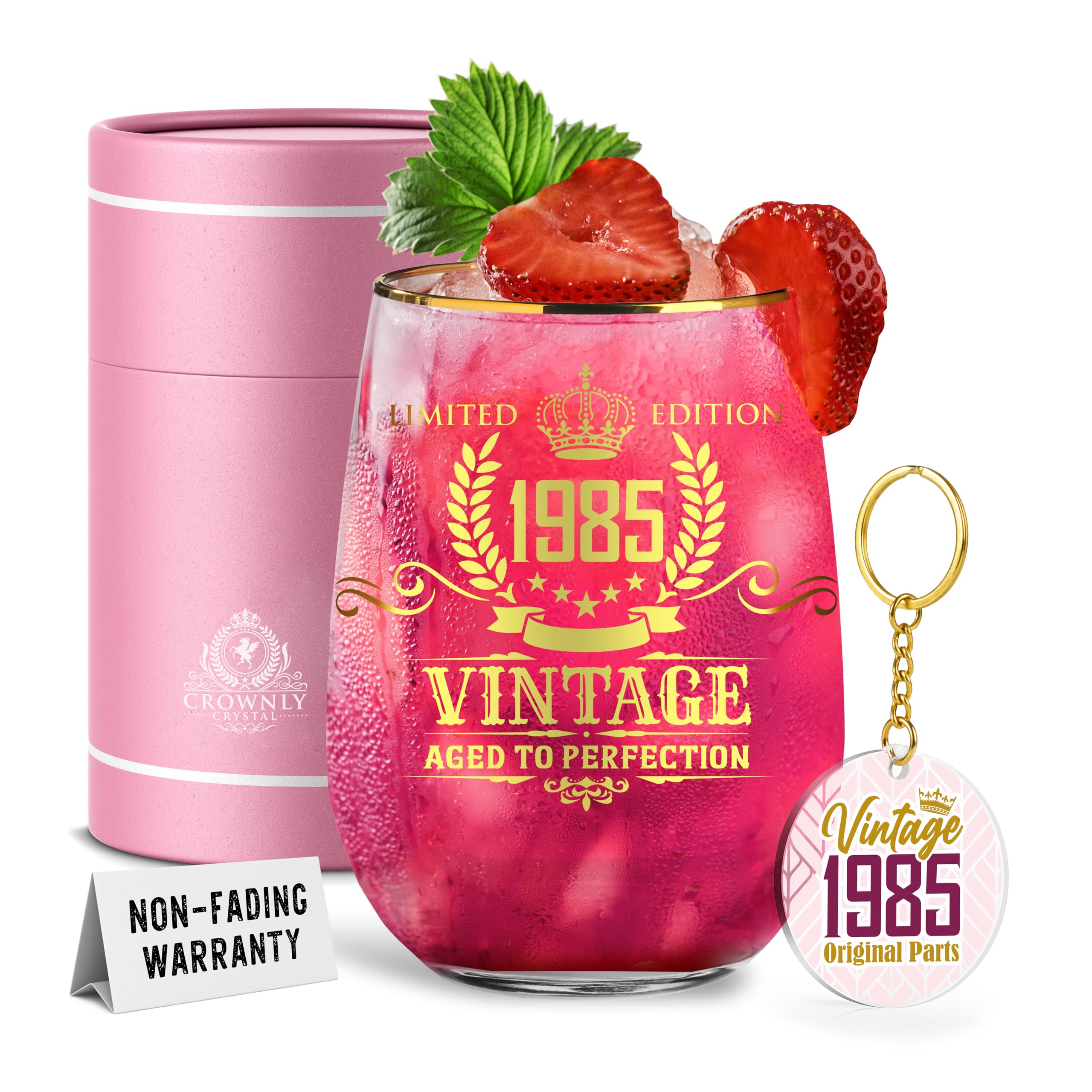 CROWNLY CRYSTAL® 1985 Regalos Originales Para Mujer 40 Copas De Vino Regalos Personalizados Copas Vino Cristal Decoracion 40 Cumpleaños Mujer Regalos Personalizados Para Mujer Regalo Mujer Original