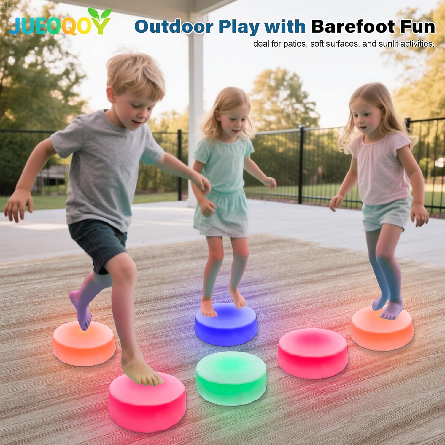 Light Up Stepping Stones for Kids Ages 3+ – LED Balance Stepping Stones with Step Activated Lights for Sensory Play, Obstacle Course, Indoor Outdoor Active Play (4 Pack)