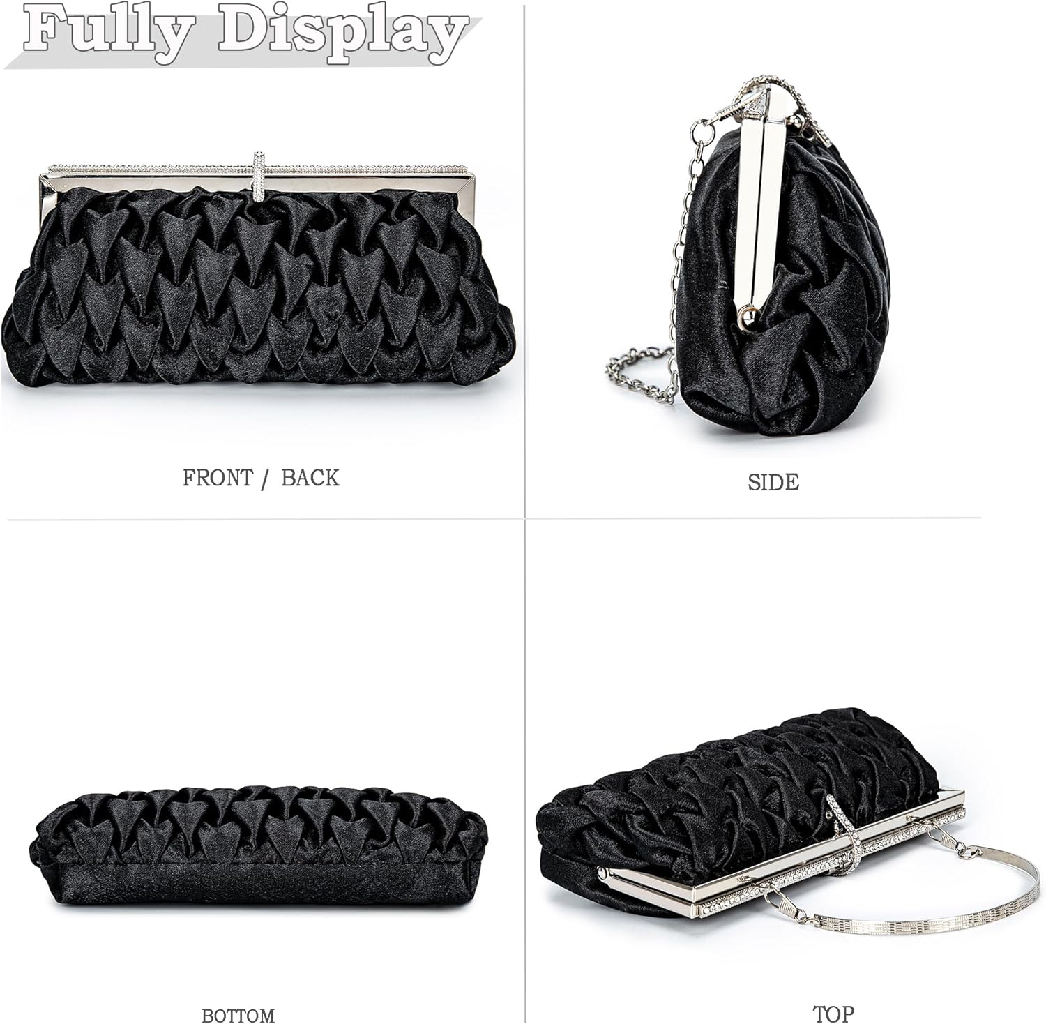 Classic Satin Clutch Bag Diamante Embellished Formal Evening Handbag for Wedding Prom Party Purses - Image 3