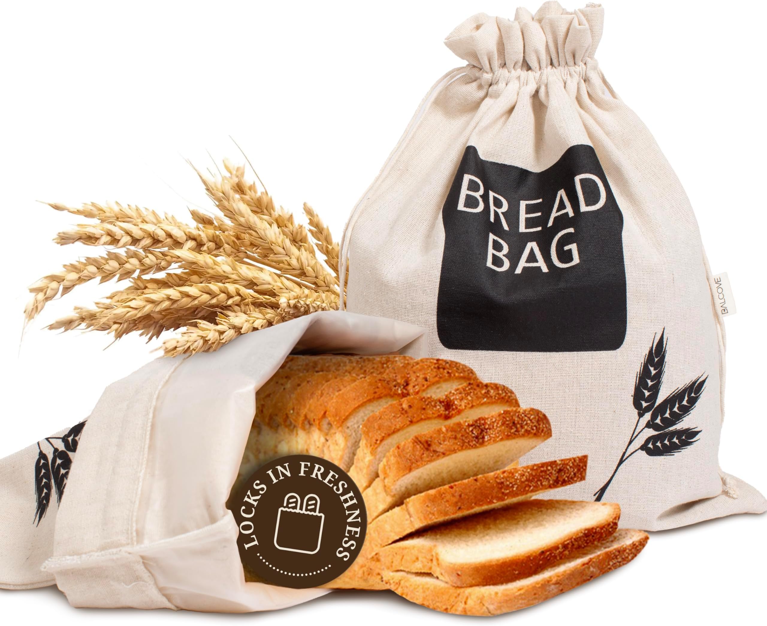 2 X Reusable Plastic Lined Bread Bags - Linen Eco Bread Storage - 43cm x 33cm XL