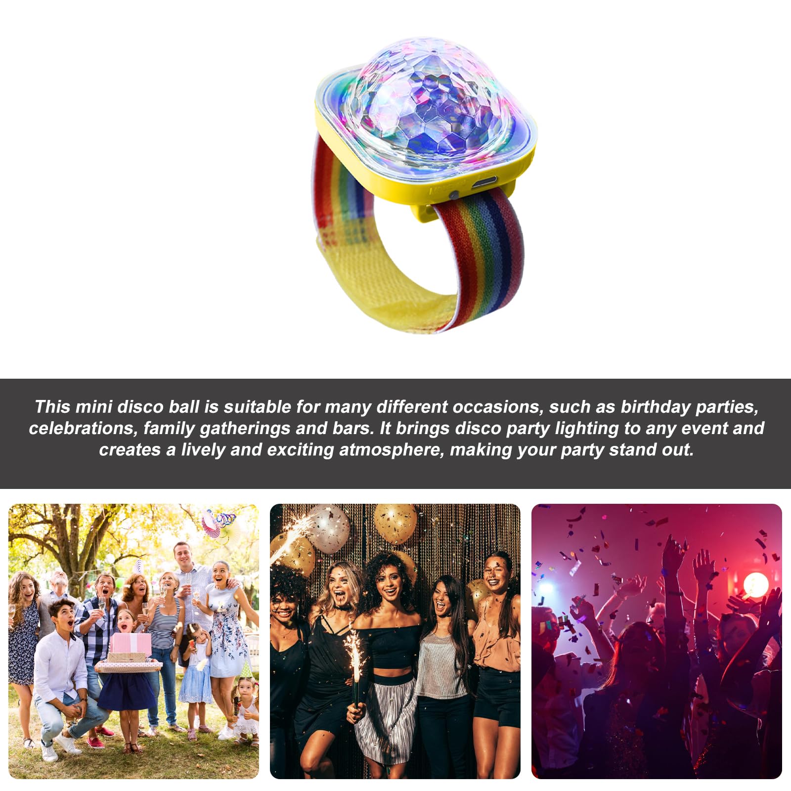Bola de discoteca con luz para fiestas: WIYETY 8 unidades, 5 modos, mini lámpara LED portátil con ventosa, carga USB, luz para fiesta, coche, baile