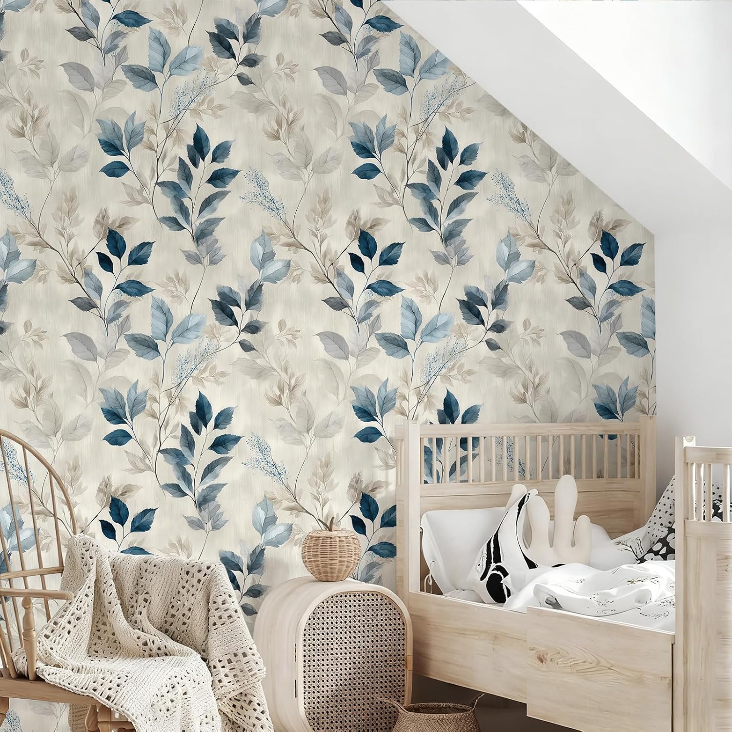 Soft Watercolor Leaf Branch Wallpaper Peel and Stick Removable 17.7" x 236.22" Delicate Neutral Tones Botanical Wall Paper Self Adhesive for Classroom Bedroom Laundry Room Bathroom