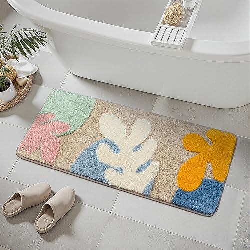 Miniatura 16 de Uphome Tapetes de baño para baño, 18 x 26, diseño floral, moderno, antideslizante, suave, lavable a máquina, absorbente, de secado rápido, tapete de