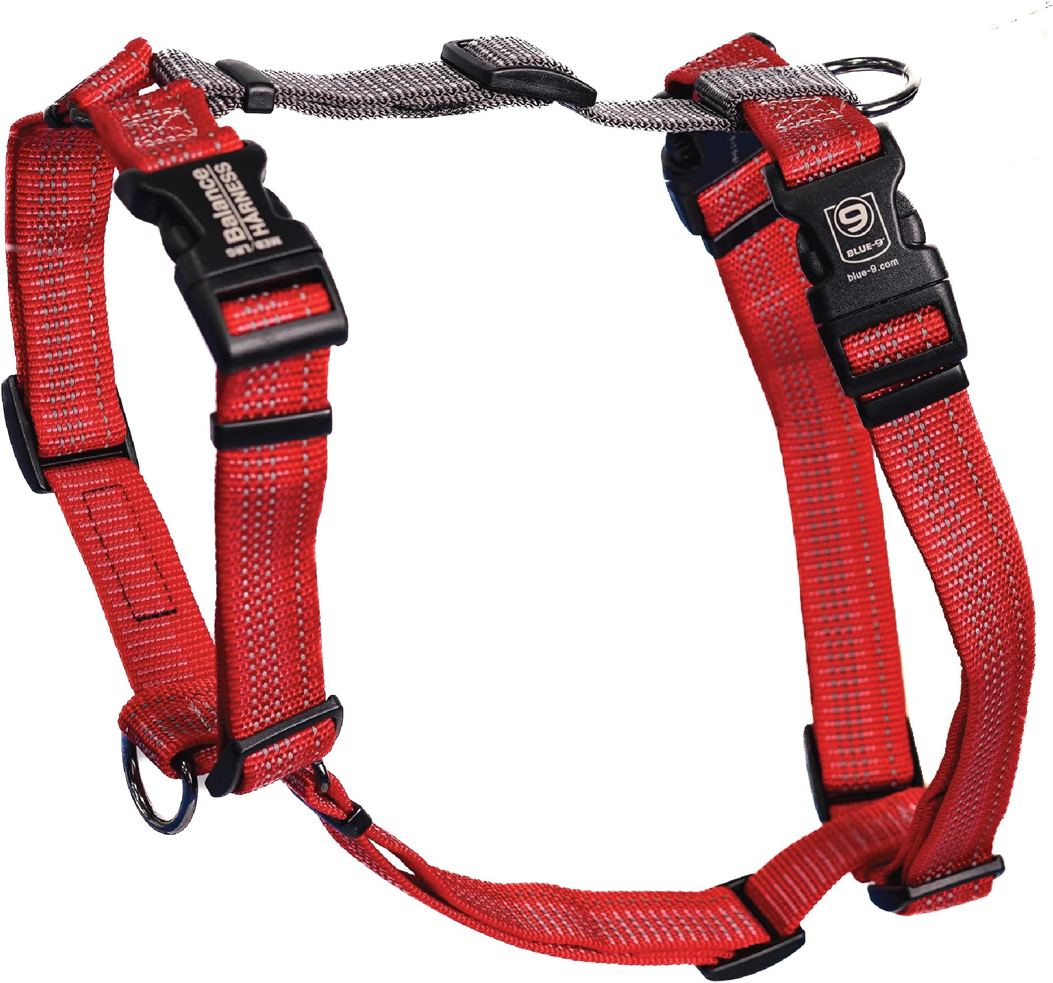 Blue-9 Reflective Buckle-Neck Balance Harness, Fully Customizable Fit No-Pull Harness with 3M Reflective Stitching, Ideal for Dog Training and Obedience, Made in The USA, Red, Small