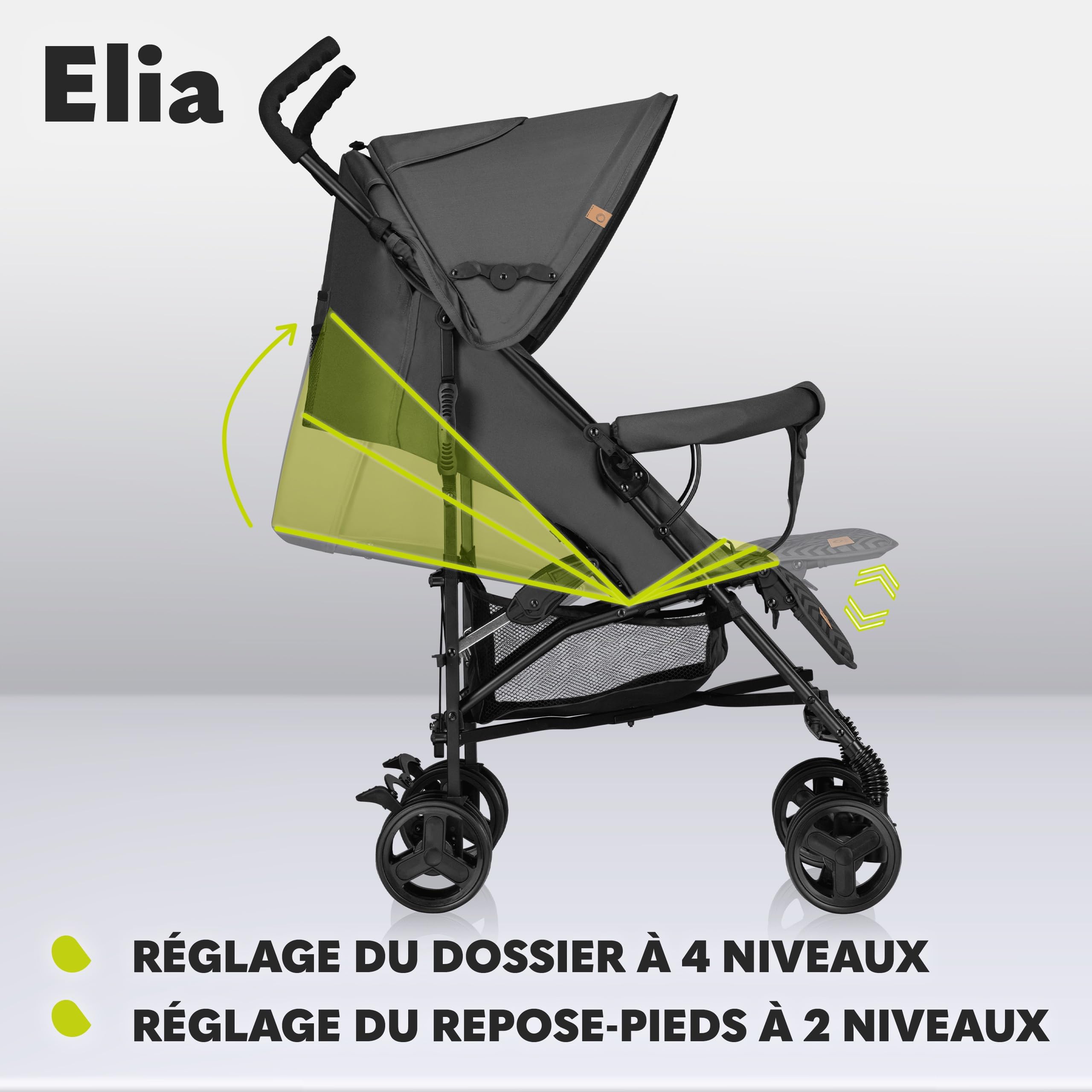 LIONELO Elia poussette canne à 15 kg, réglage du dossier jusqu’à la position couchée, grand panier, système de pliage rapide, moustiquaire