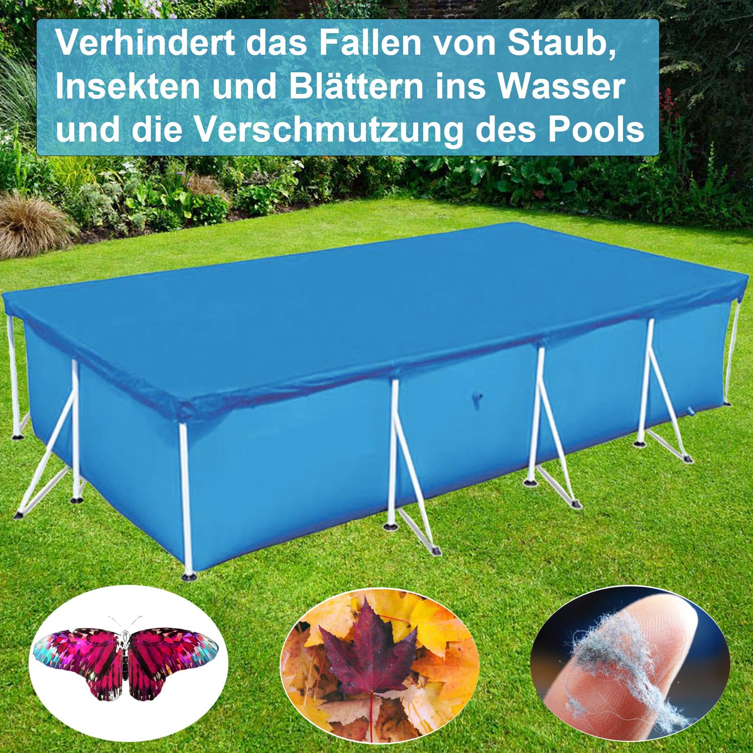 Cubiertas de piscina para piscina de 221 x 150 cm, lona solar para piscina de metal y marco prisma, lona protectora de polietileno, impermeable y resistente al polvo
