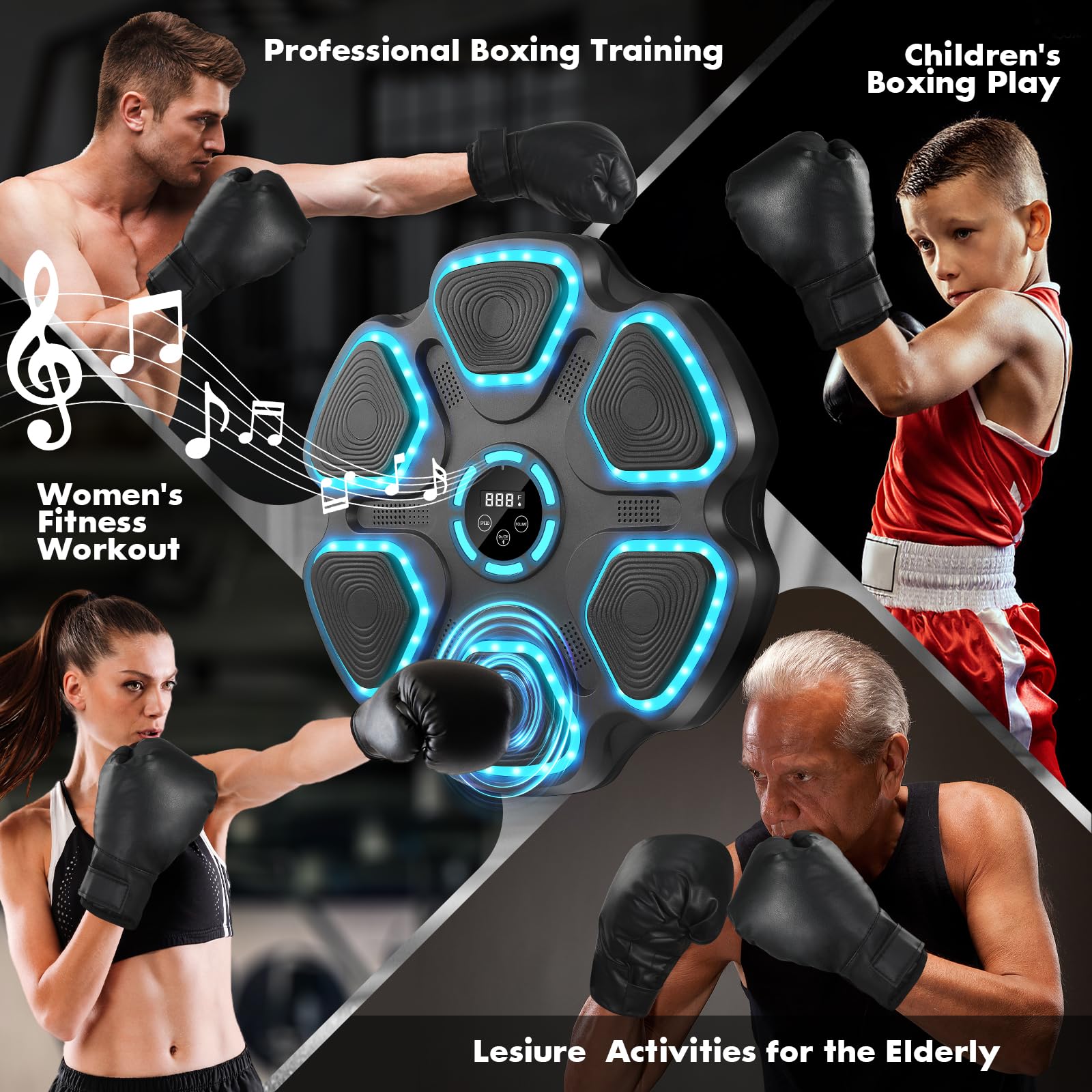 WYRIAZA Macchina da Boxe Musicale, Music Boxing Machine con Bluetooth da Parete con Guantoni da Boxe, Beatpunch Machine de Boxe Musicale Pugile a LED con 11 modalità e 9 velocità