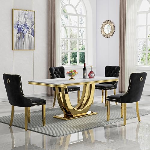 Miniatura 116 de Juego de mesa de comedor de mármol sintético, 7 piezas, juego de mesa de cocina y comedor para 6, mesa de comedor rectangular blanca de 70 pulgadas