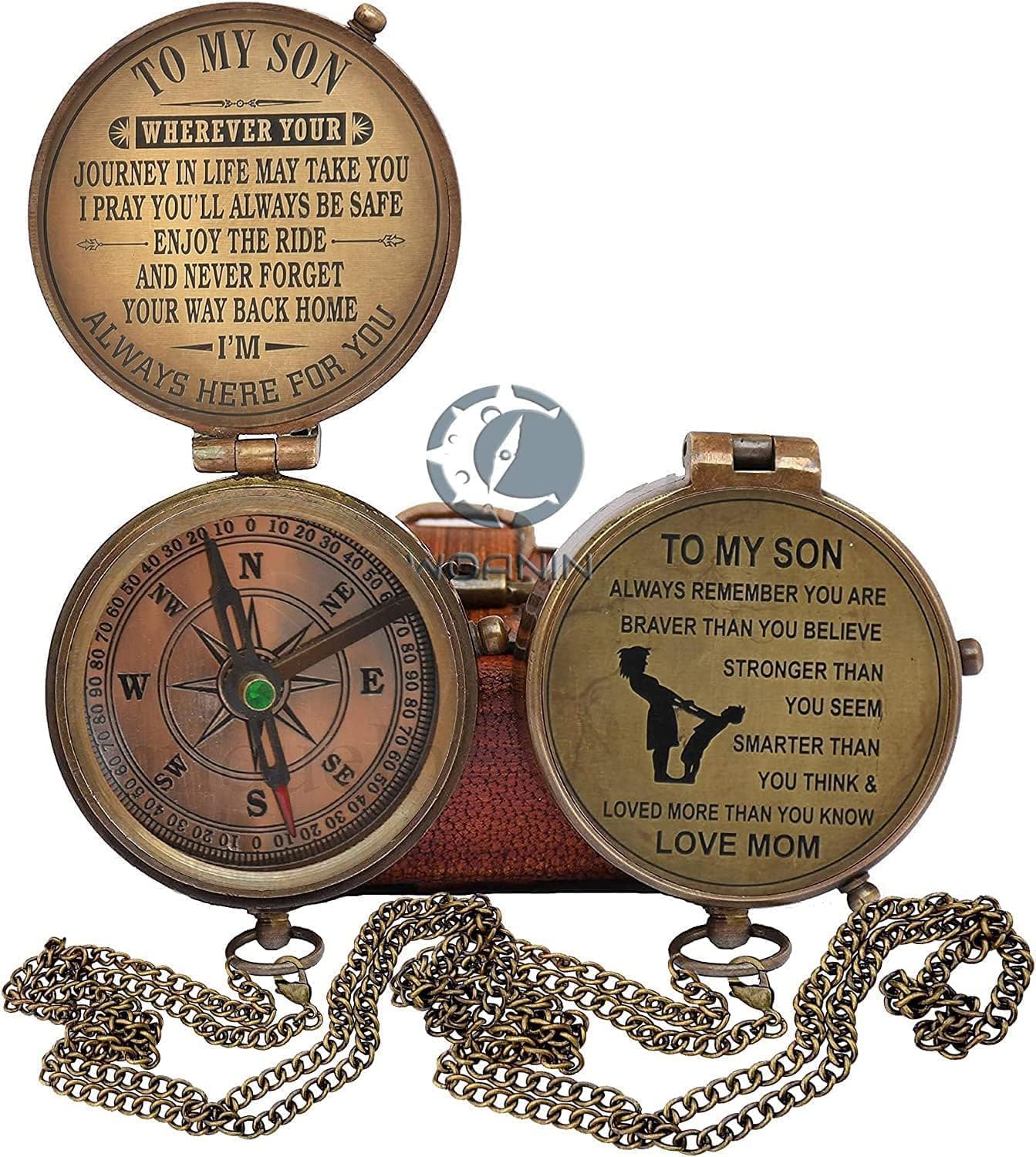 Brújula de regalo para hijo con funda de cuero, regalos de mamá a hijo, regalos para mi hijo, regalo de madre a hijo, ideal para el día de graduación, cumpleaños de hijo o confirmación