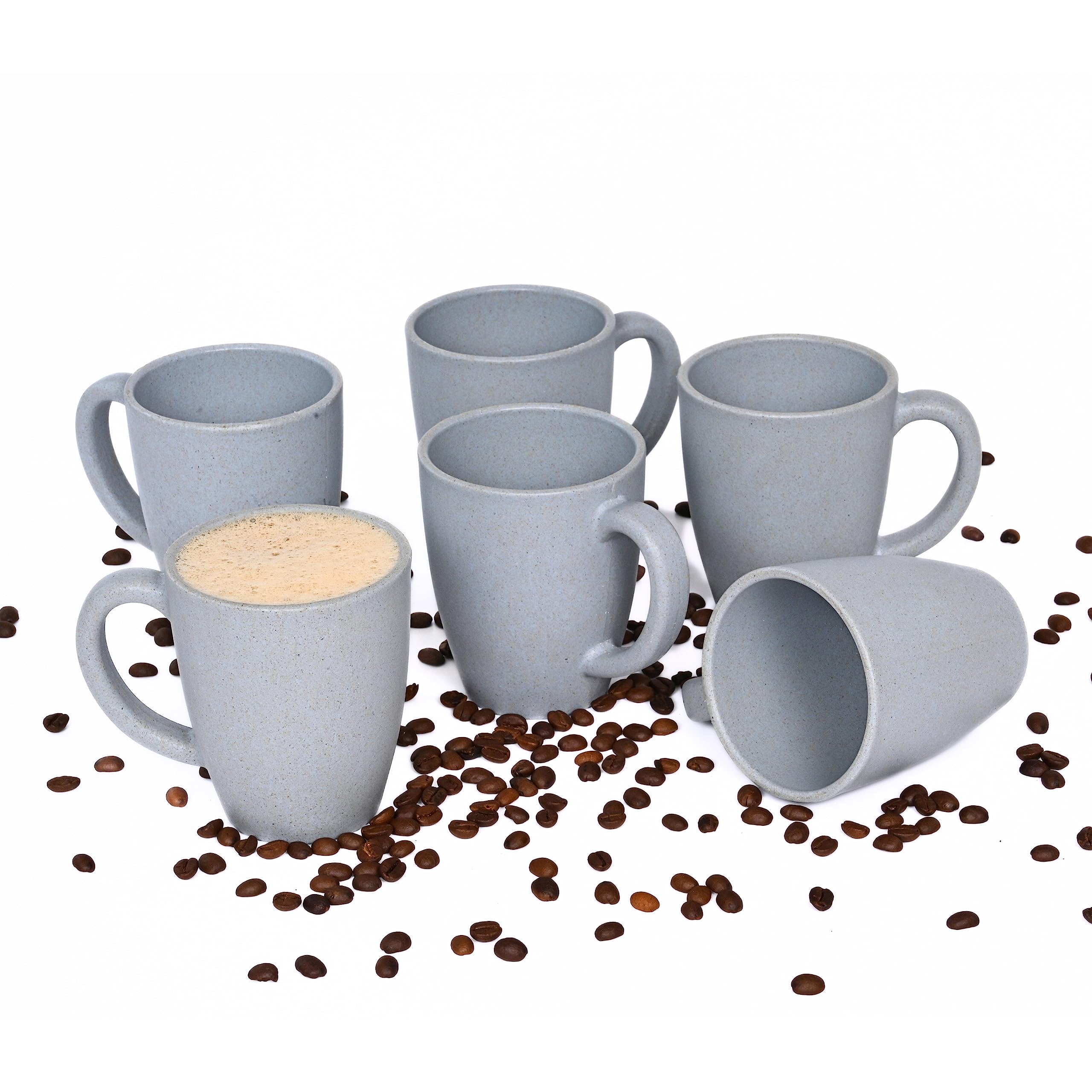 Eha Set of 6 Earth-Friendly Classic Coffee Mug | 300 ml | Made with Rice Husk & Bamboo Fibers | Microwave Safe (Reheat only) | for Hot & Cold Coffee, Milk & Tea Cup | Matte Finish Mugs | Azure