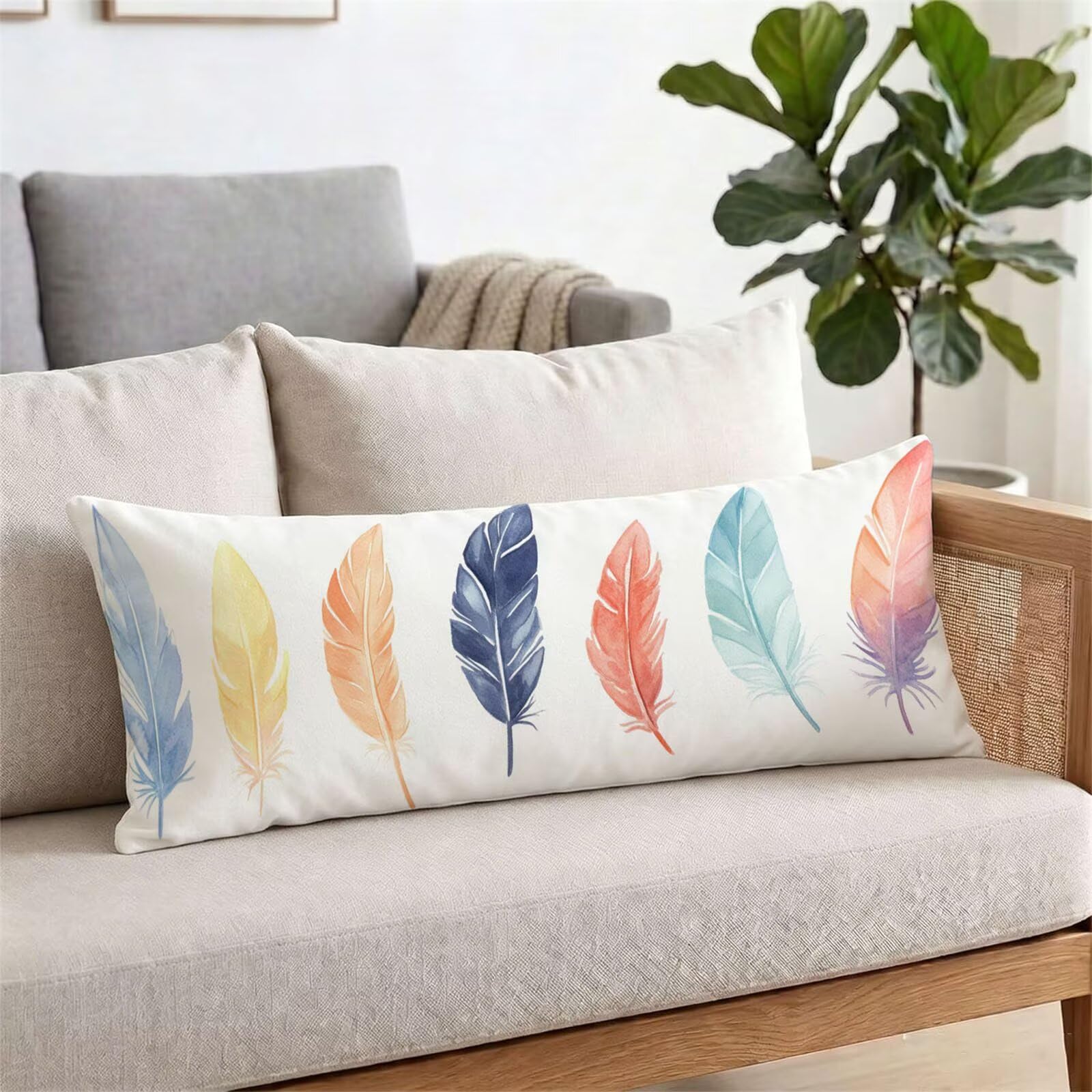 Funda de Almohada 60 x 180 cm Plano Protector Almohada 180 cm con Cremallera Invisible, Lino Durable y Transpirable Pillow Case Largas Simple Impresión a Doble Cara para Cama, Sofá y Dormitorio dg-216