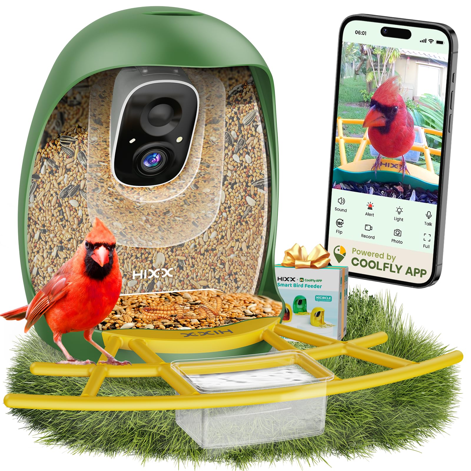 HIXX Smart Bird Feeder with Camera, AI Identify Birds & Auto Capture, 2K HD Live Camera Birdwatching with Color Night Vision for Bird Lovers Gifts (