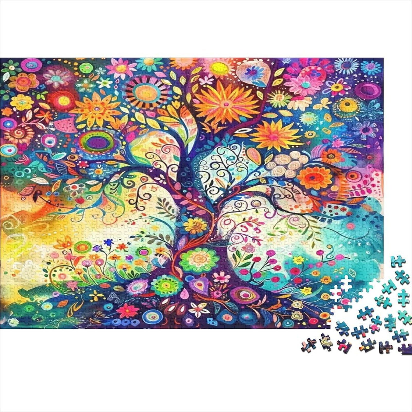 Colorful Flower Tree Jigsaw Puzzles Puzzle for Adults Kids. 1000 Piece Natural Tree Landscape Art Great Gifts Challenge Toy Educational Game Home Decoration for Educational Games Gifts 38x26cm/1000pcs
