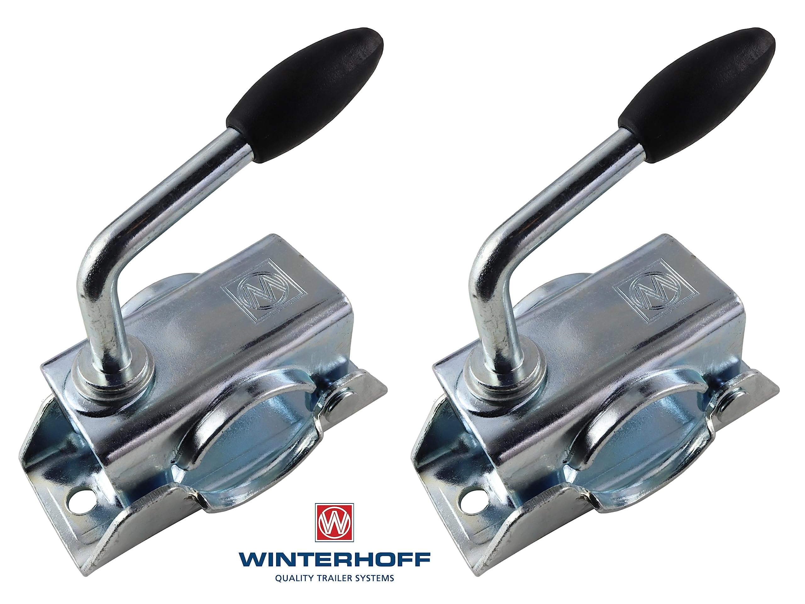 Trailer parts4u - Patas estabilizadoras para remolque, tubo de soporte, pie de apoyo (700 mm, 70 cm, con soporte/abrazadera de sujeción de Winterhoff/material de fijación) (2 unidades + soporte y