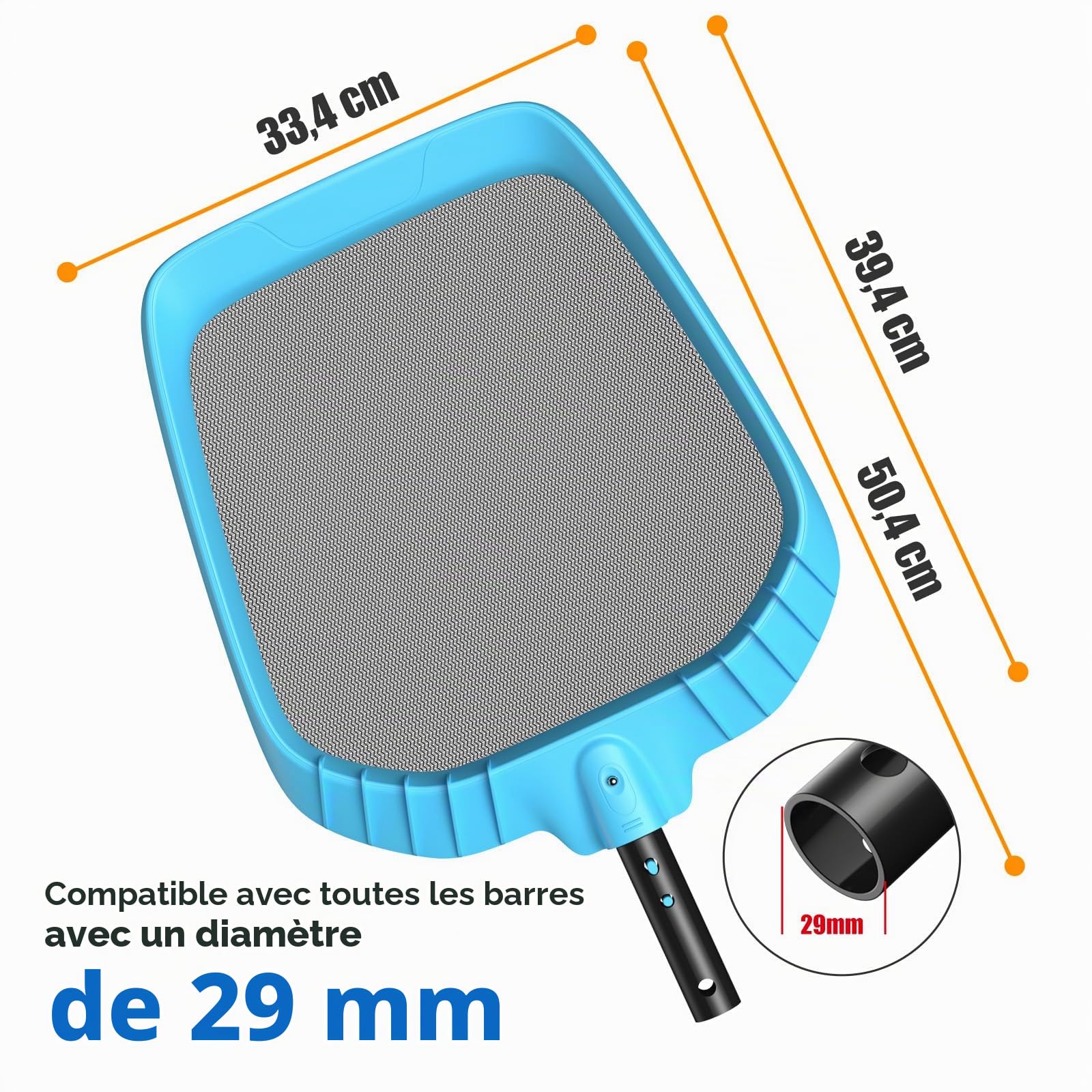 Mowend Épuisettes de Piscine, Filet de Surface pour Piscine avec Cadre en Plastique Renforcé Durable pour Poteaux Télescopiques > 29 mm