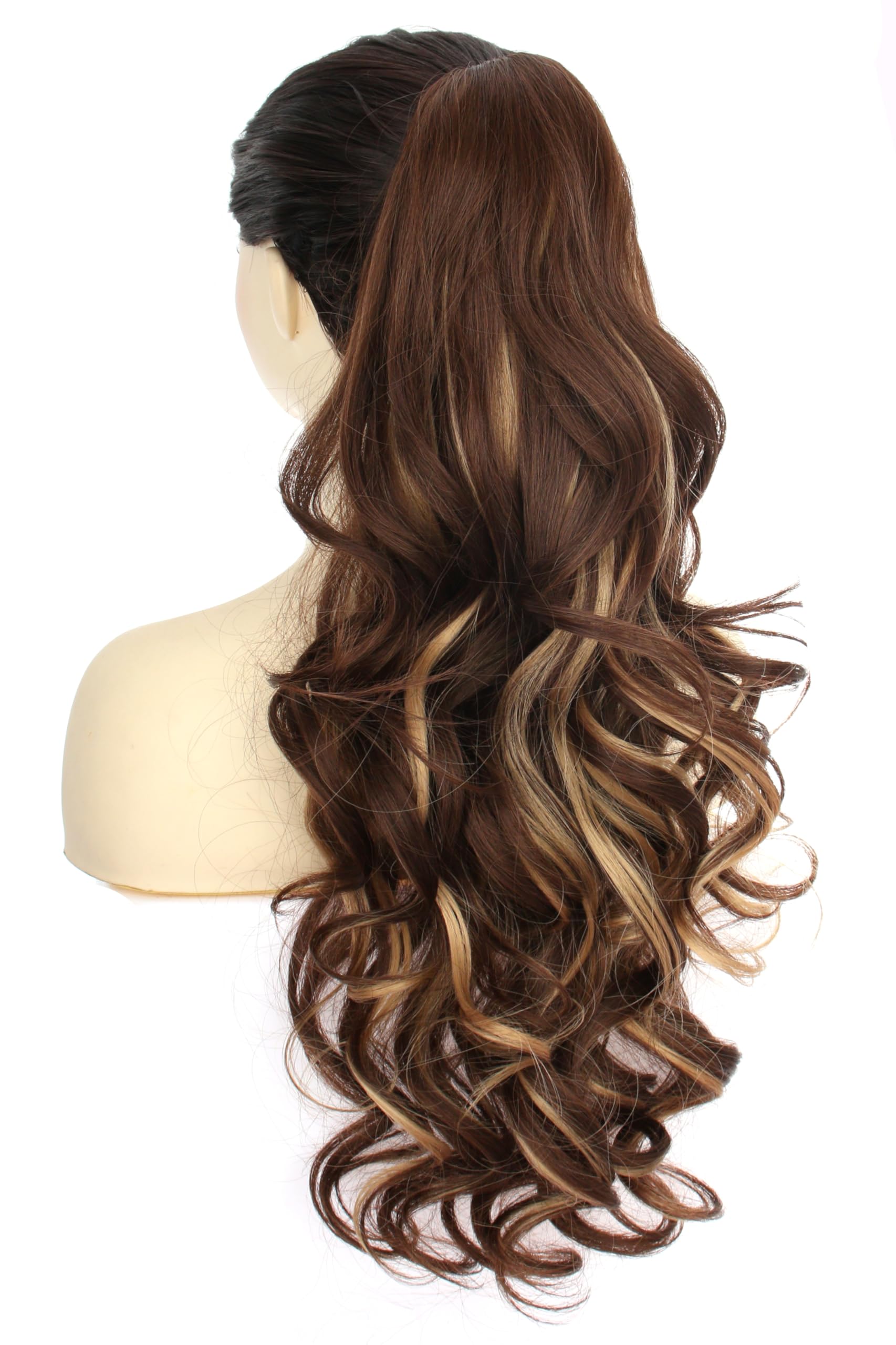 PORSMEER Ponytail Hair Extension Claw Clip in Ponytail Extensions Long Curly Wavy Ponytail Hair Extension Jaw Clip on Pony Tails Hairpiece for Women 26 inches (Chestnut Brown with Golden Highlights) - Image 2