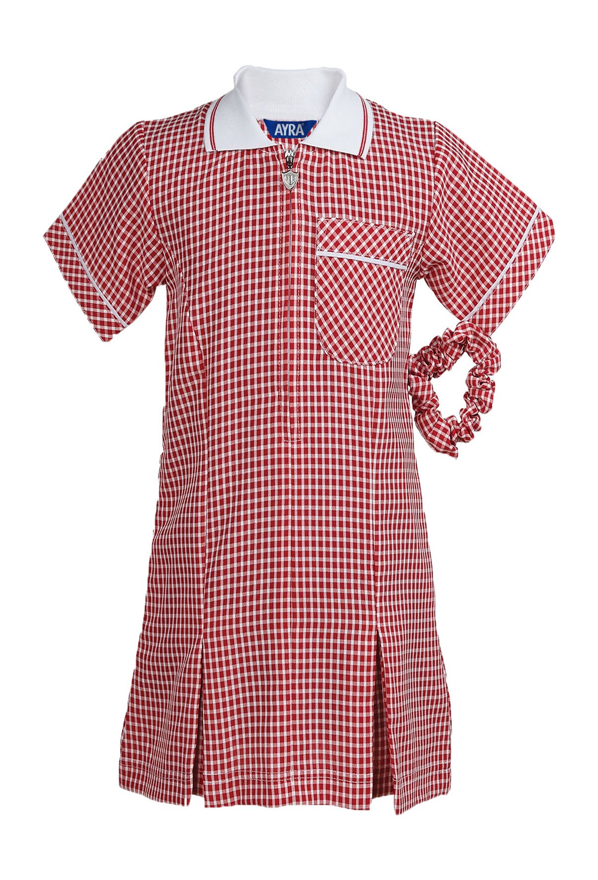Ayra Girls Red - 'S School Uniform Pleated Gingham Summer Dress With Hair Bobble (Scrunchie) (, Age 10)