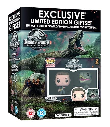 Jurassic World Fallen Kingdom Limited Edition Gift Set - 2 Funko Pocket POP! Exclusive Keychains Blu-ray 2018 Region Free