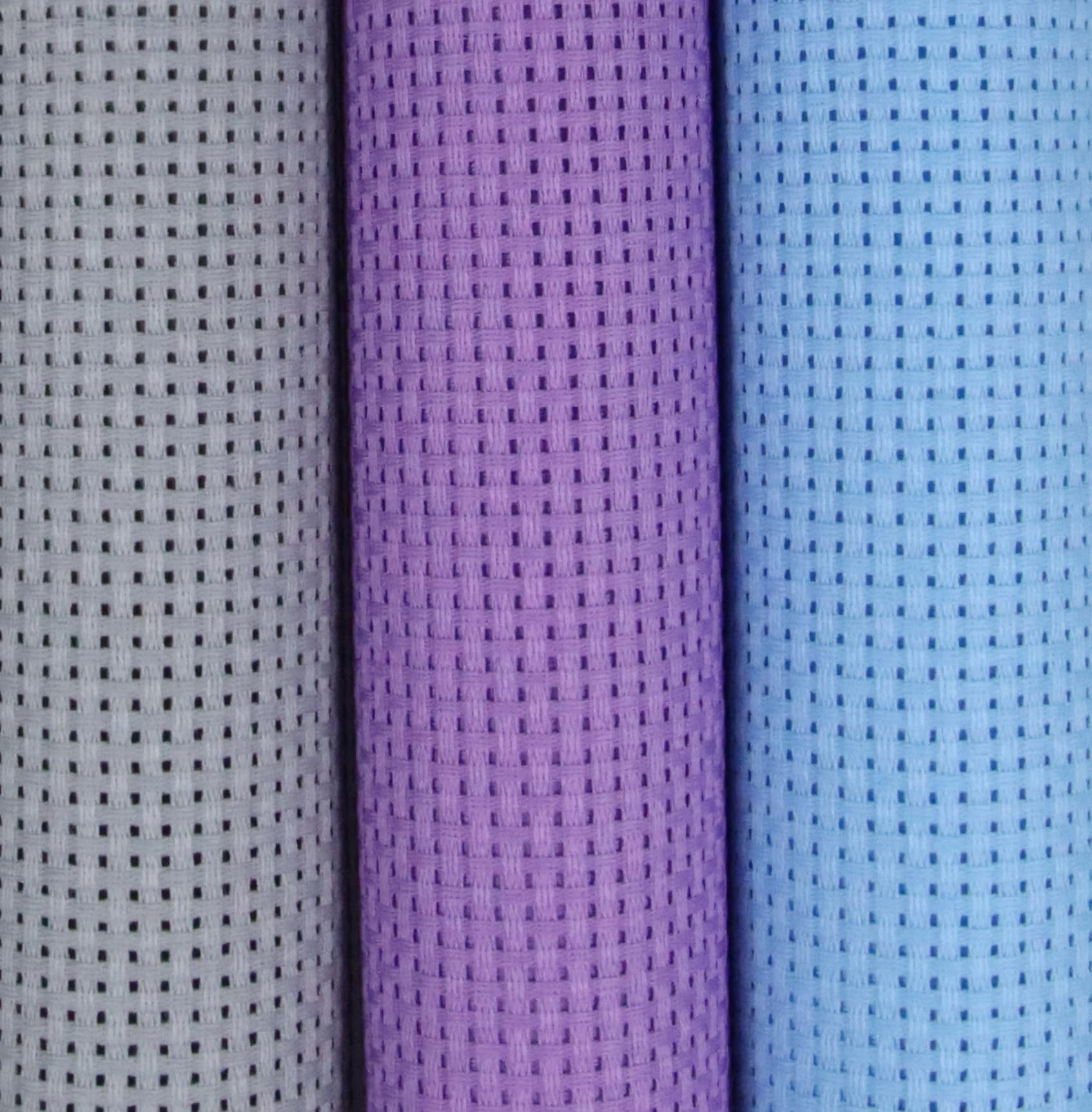 KCS 3 pc of 15" x 18"(38cmx45cm) 11 Count Cross Stitch Cotton Aida Cloth Needlework Rolled Fabric Box,11CT,Light Grey+Light Blue+Lavender