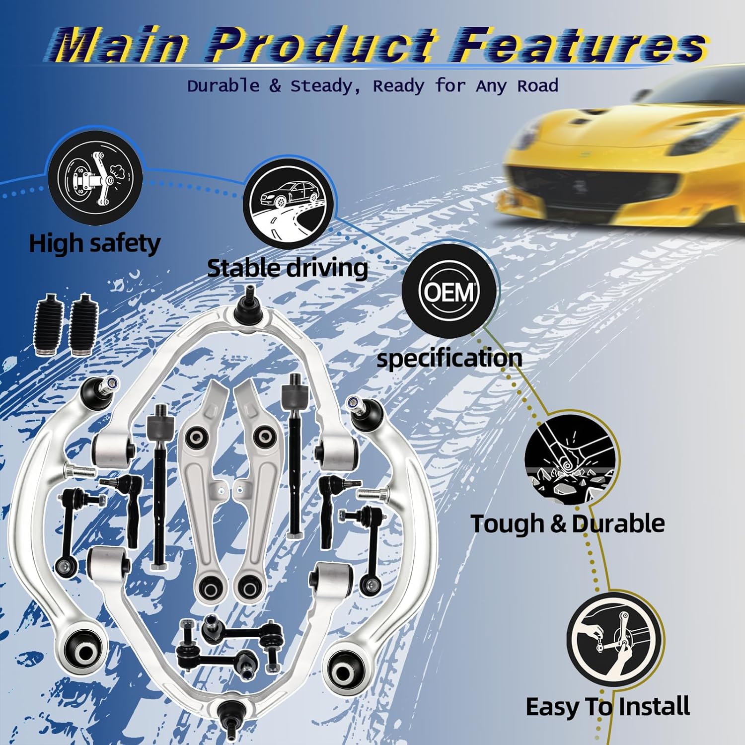 16PCS Front Upper Lower Control Arm Stabilizer Sway Bar End Link Tie Rod Fit for Infiniti G35 2003 2004 2005 2006, for Nissan 350Z 2003-2007 2008 2009 K621690 K621373 K641594 K750100 K750044