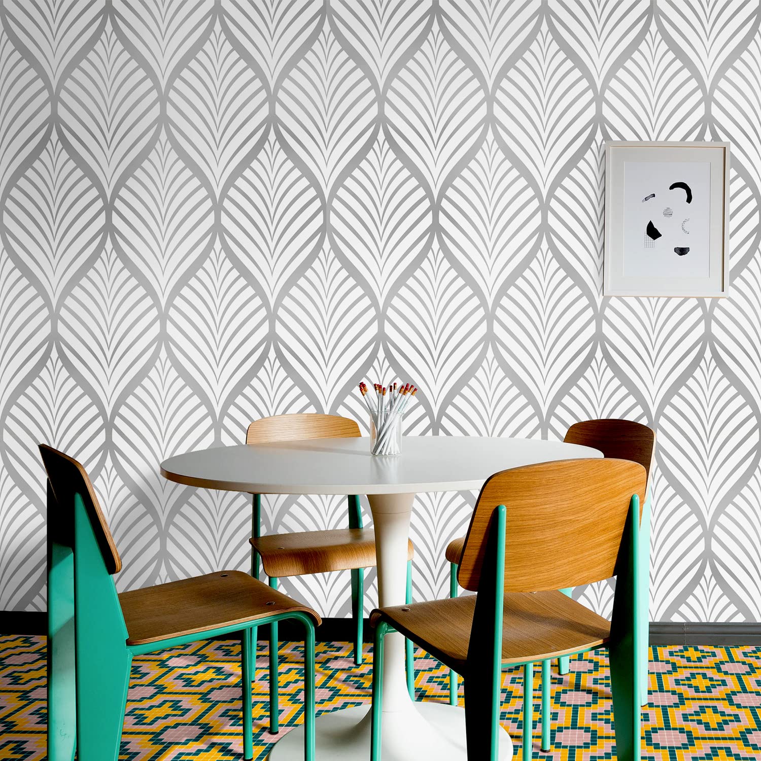 Zelfklevend behang, geometrisch zilver, 44 x 1000 cm, gestreept behang