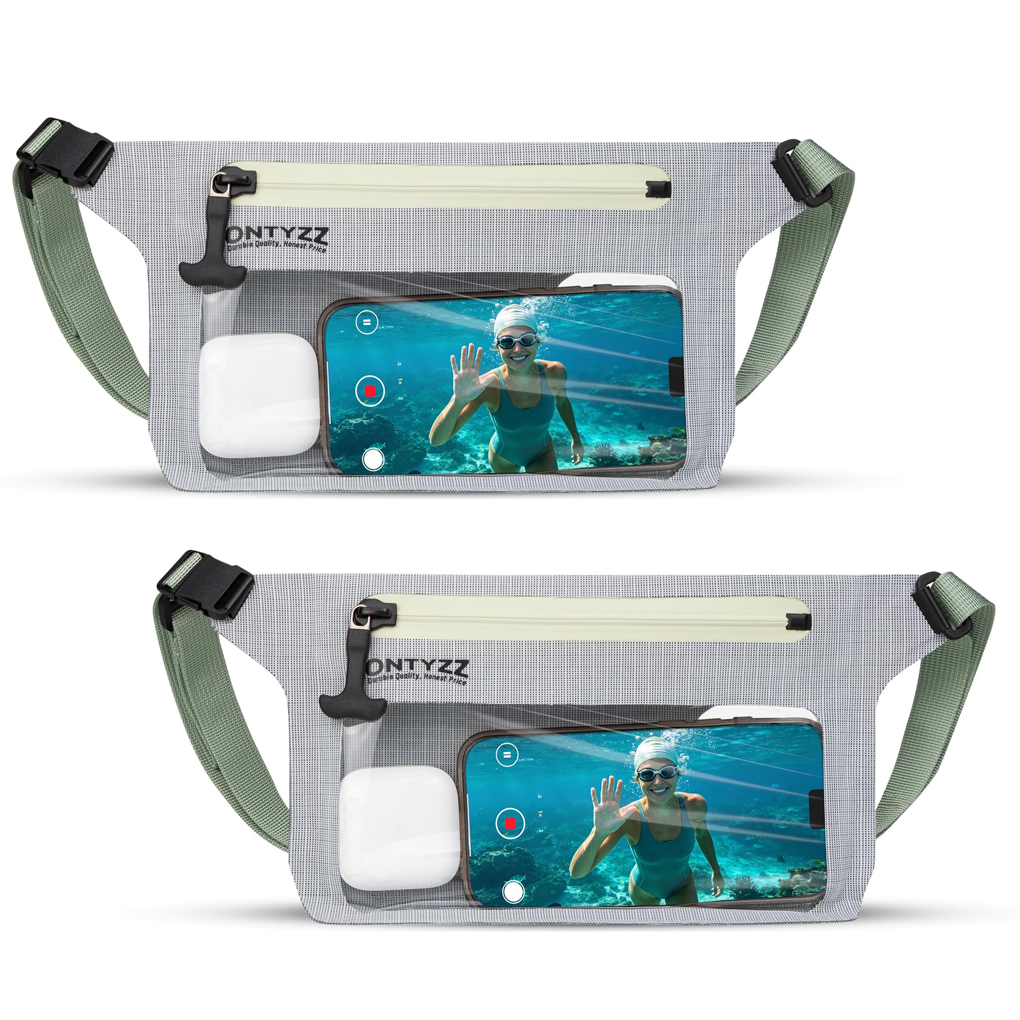 IPX8 Sac Banane Imperméable 2 Pièces Pochette Etanche avec Sangle Hanche Réglable Grande Capacité Ecrans Tactiles Pochette Téléphone Portable pour Sports Nautiques Natation Plage Sorties en Bateau