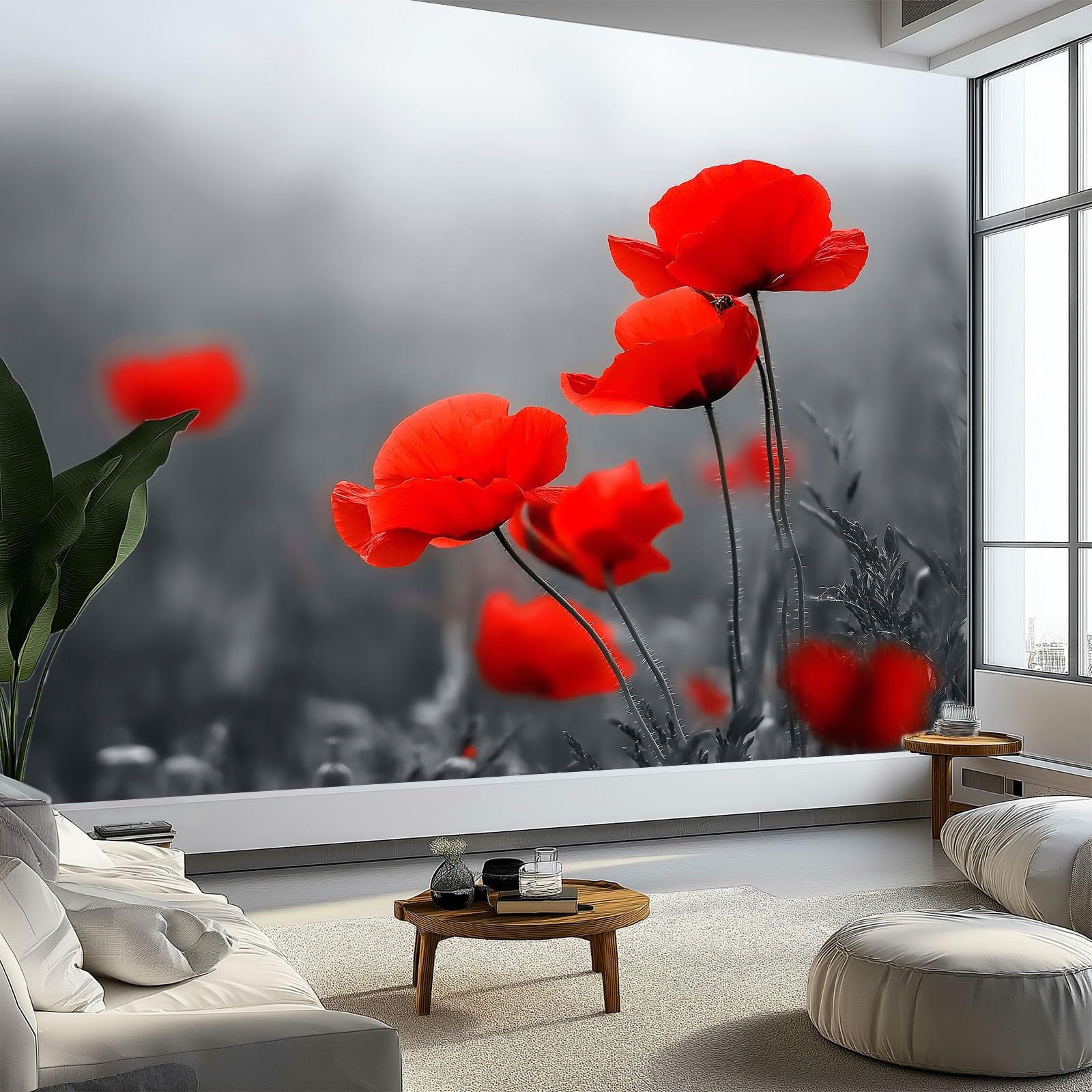 Roślina czerwony mak tapeta sypialnia dzieci chłopcy 3D tapeta mural, szary pokój dla dzieci nastolatków plakat zdjęcie fototapeta pokój tematyczny pokój zabaw 350 x 256 cm