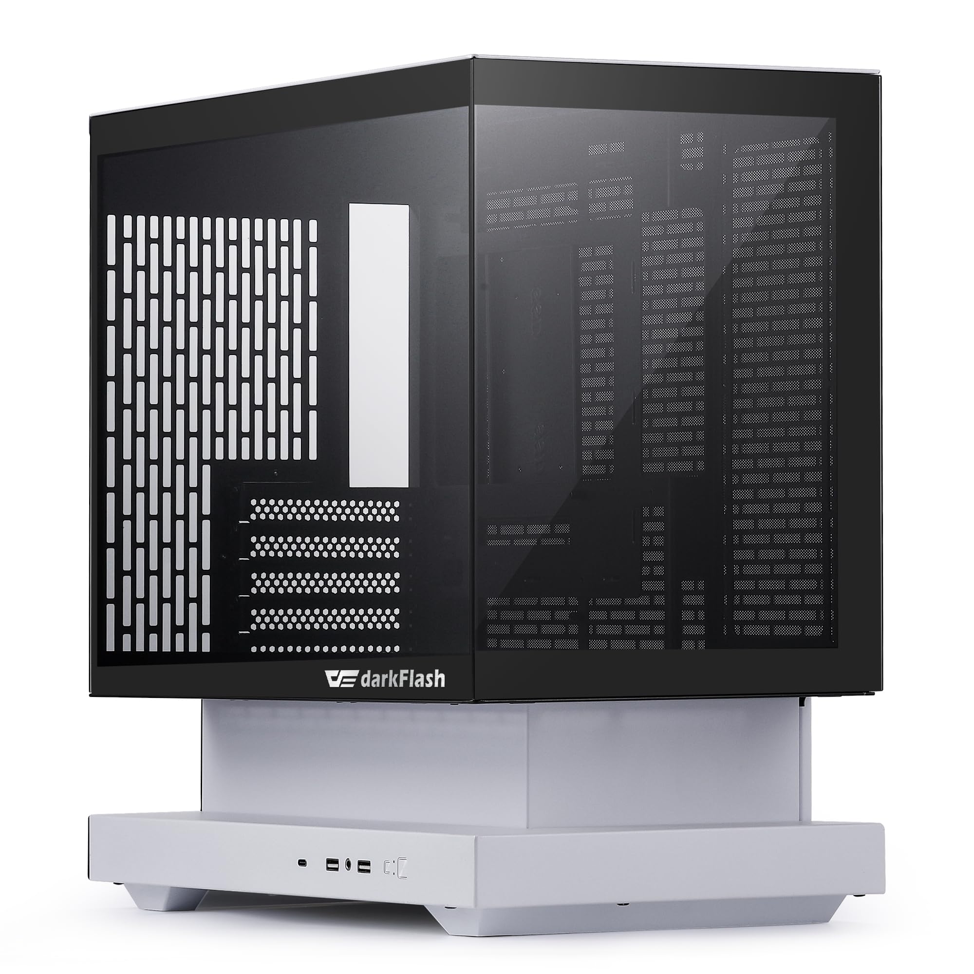 darkFlash FLOATRON F1 (2025) Case PC ATX, custodia da gioco galleggiante panoramica a 270°, supporto Back Connect, 3 ventole ARGB PWM, flusso d'aria elevato, tipo C, supporta AIO da 360 mm (ventole W