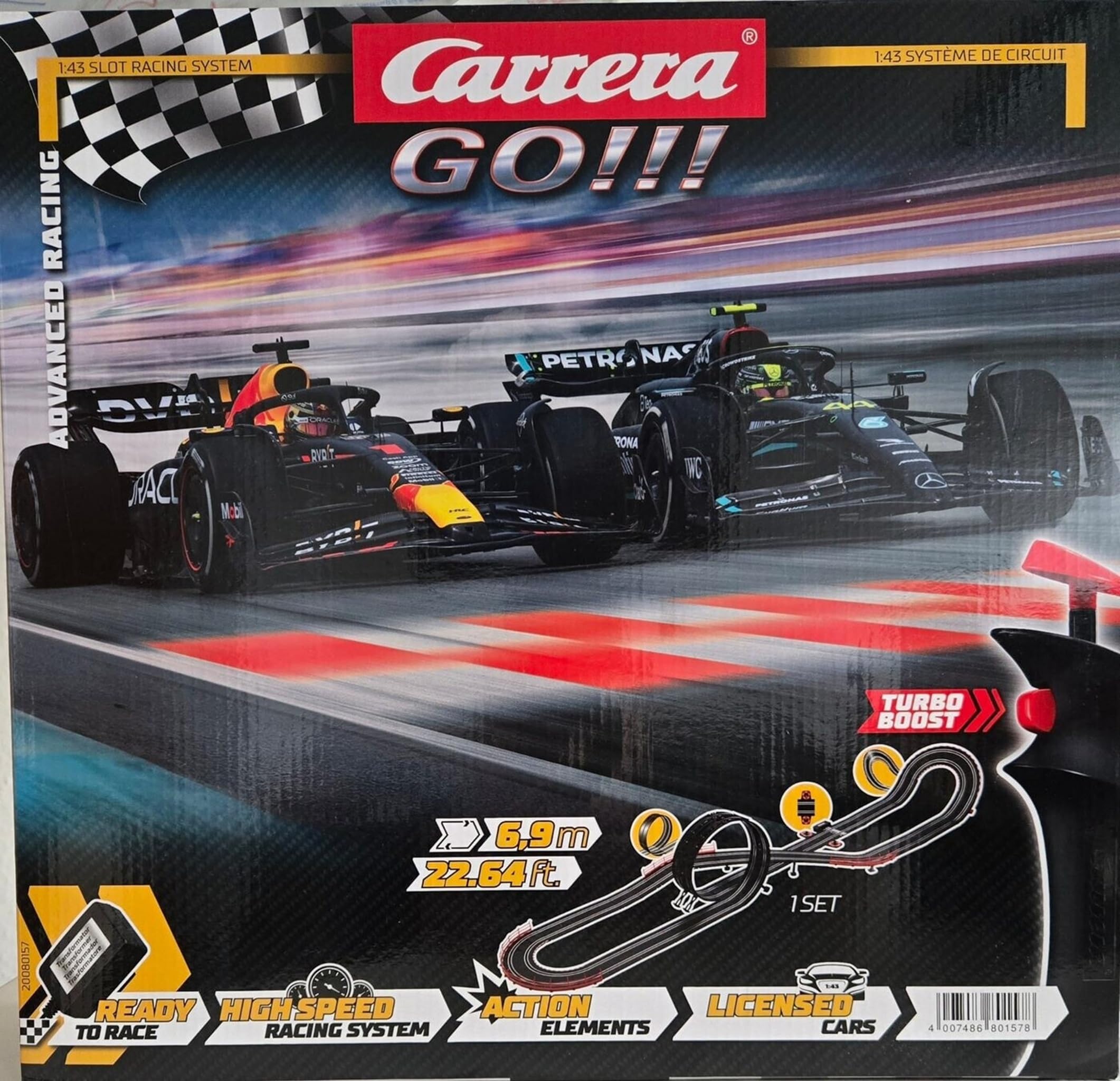 Carrera GO!!! Advanced Racing pista – Formula 1 – Red Bull RB19 – Mercedes AMG – Modello: 20080157