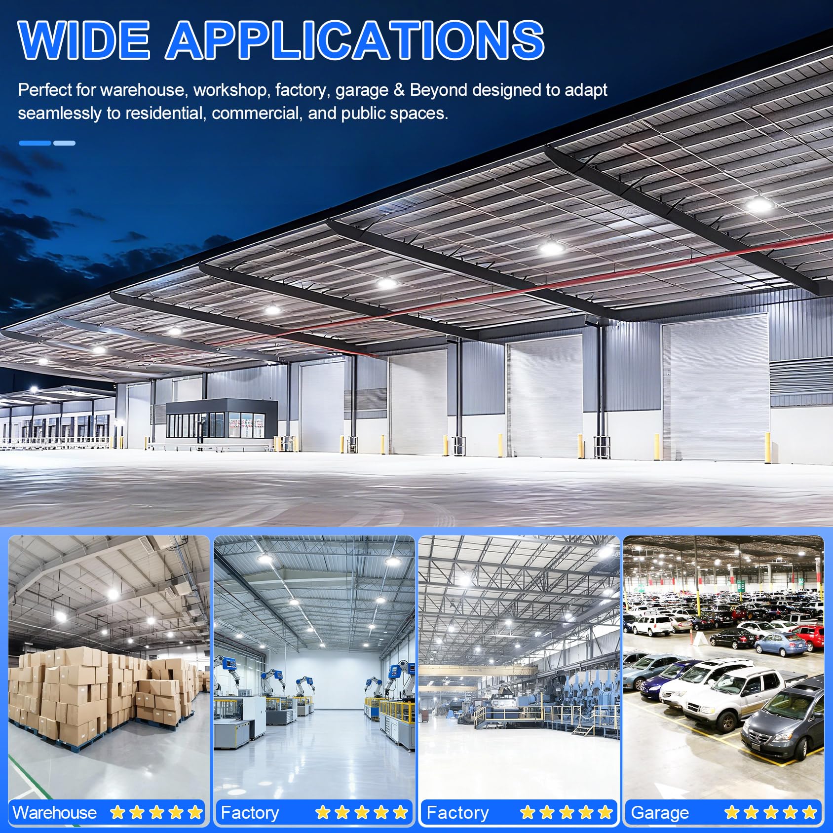 9 Pack 500W LED High Bay Light 70000LM DLC ETL Listed Industrial Grade UFO Light Dimmable IP65 Waterproof — view 8