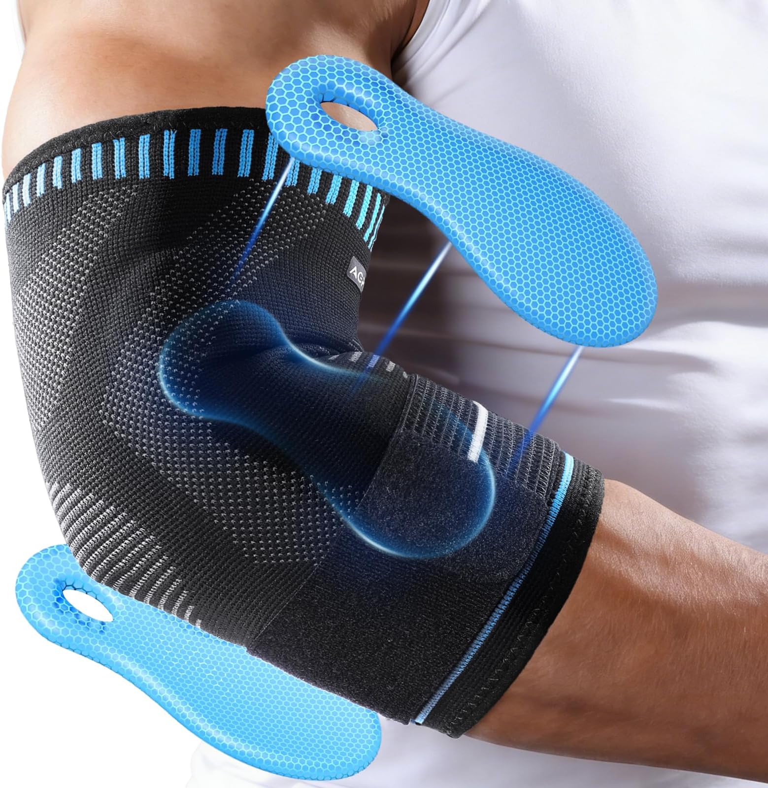 AGPTEK Elbow Sleeve Brace with Removable Compression Strap - Enhanced Support for Tennis Elbow, Golfer's Elbow & Weightlifting. Dual-Stabilizing Silicone Pads & Anti-Slip Design for Men & Women, M