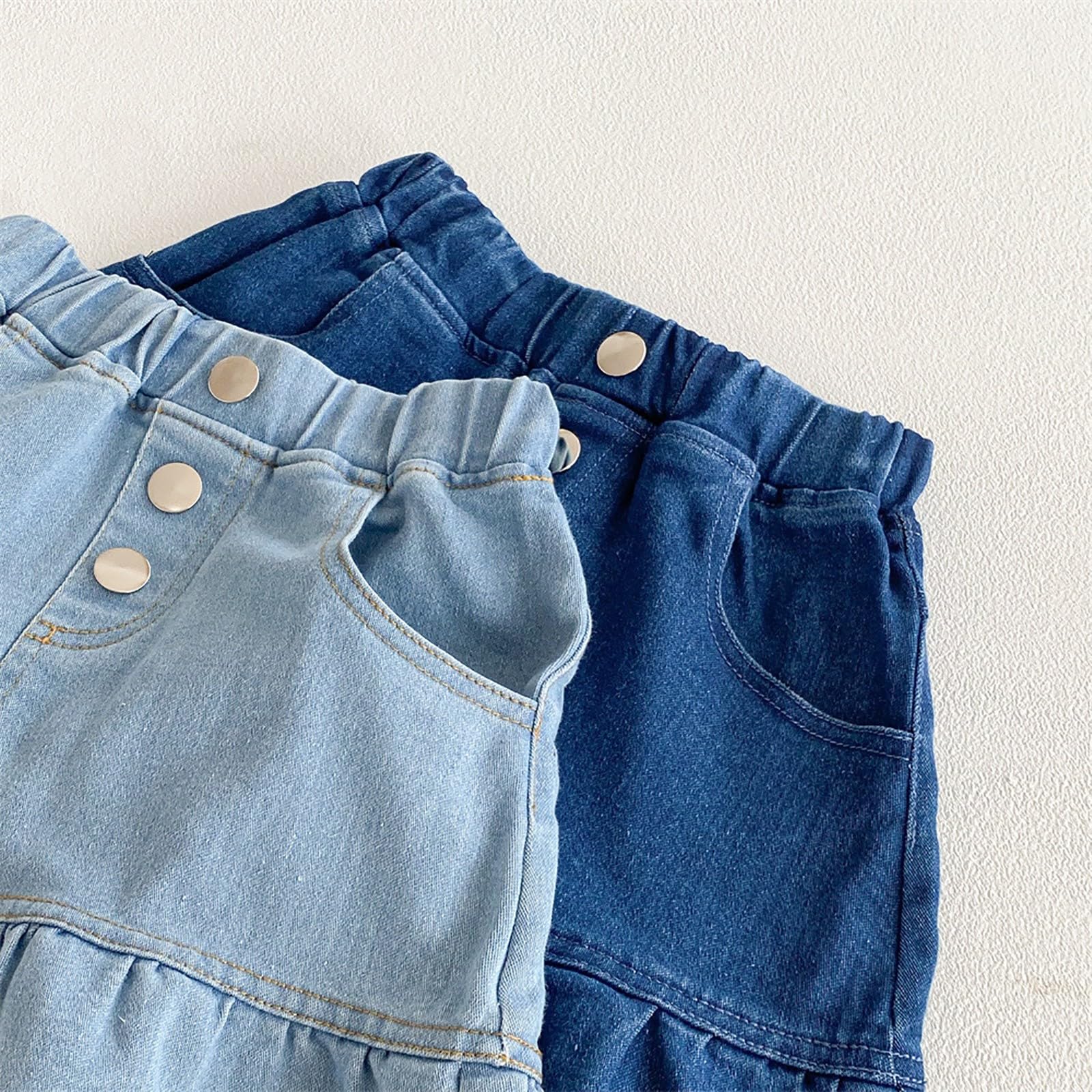 Minifalda vaquera para niñas, estilo veraniego, plisada, acampanada, casual, a la moda, con volantes, falda skater escalonada, ropa de calle para niños