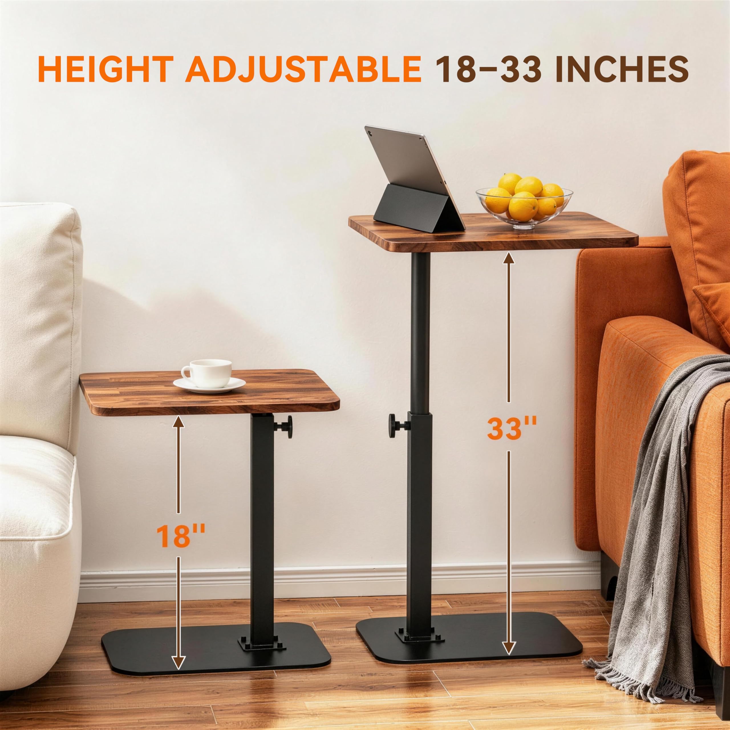 Condition photo showing New/Like New for adjustable tv tray table, 360° swivel c-shaped end table that slides under couch, sofa, bed, recliner chair, small side table desk for laptop, food eating, living room, bedroom, small spaces