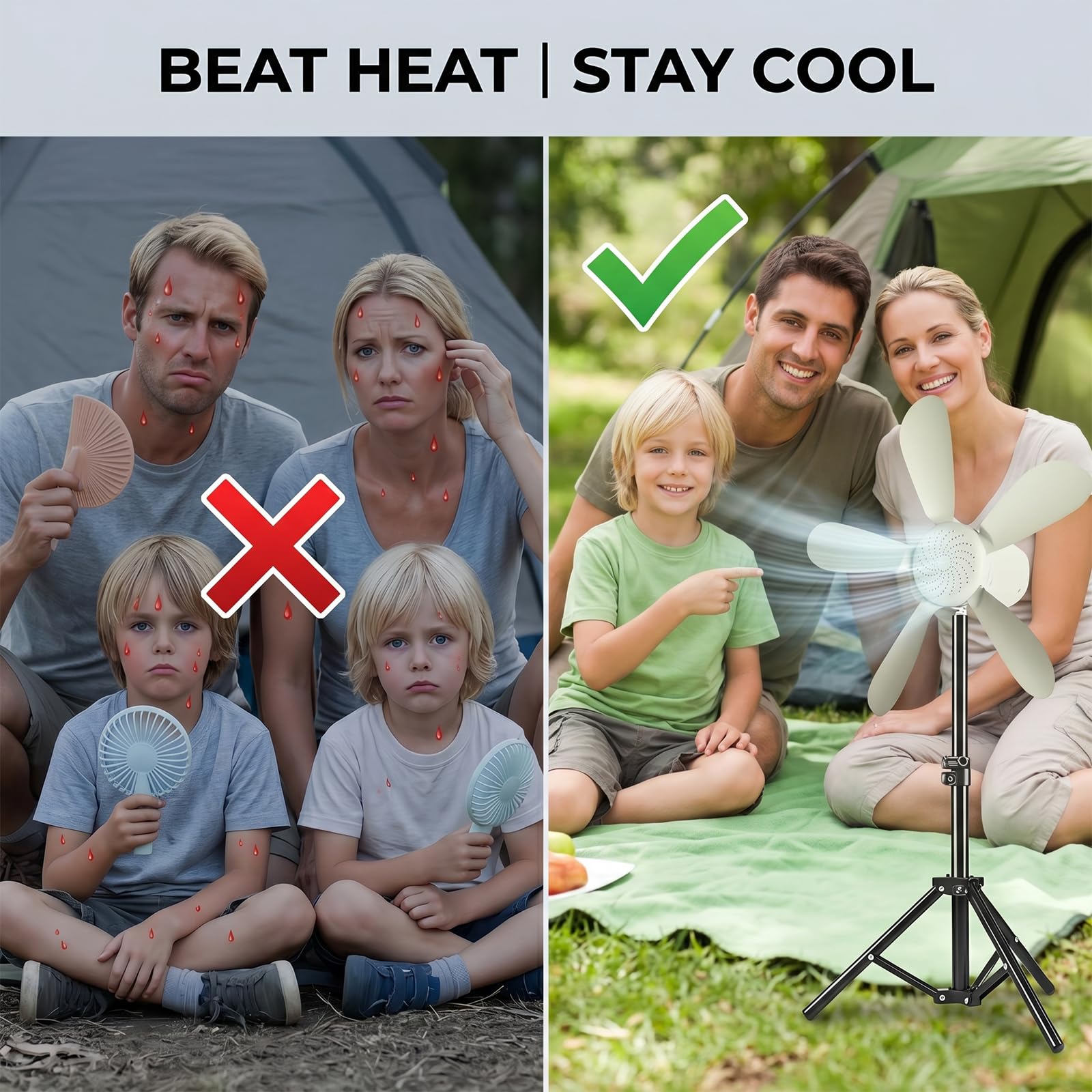 Deckenventilator Akku mit Beleuchtung Camping, 10800mAh Innen und Außen Camping Ventilator Akku mit Halterung Aufhänger, Mobiler Ventilator Akku für Outdoor Außenbereich, Pavillon Terrasse (white)