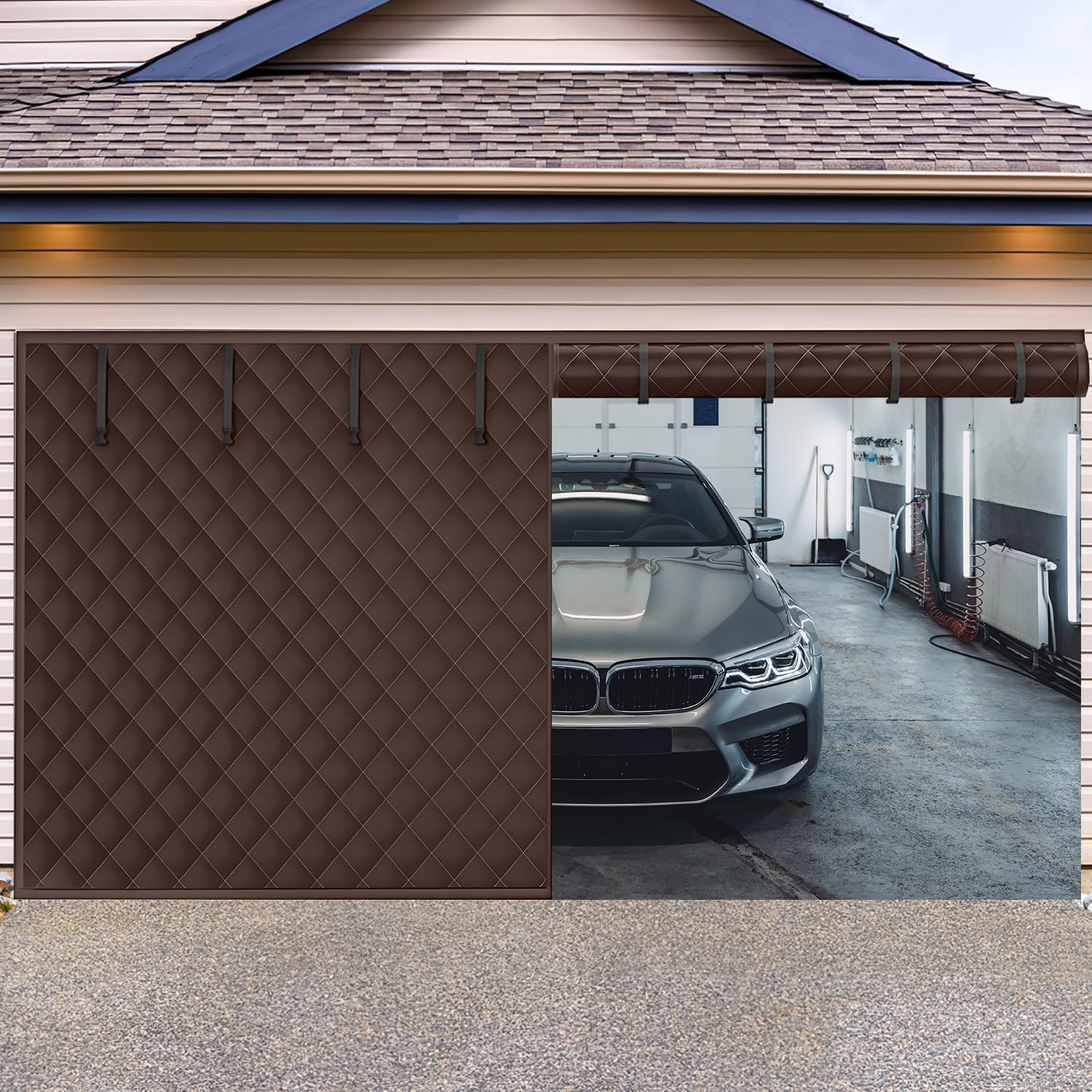 Kit di copertura per porta con isolamento termico magnetico, panno di bue antivento per porte scorrevoli per soggiorno e cucina, 500 x 260 cm, colore caffè, perfetto per la protezione invernale dalle
