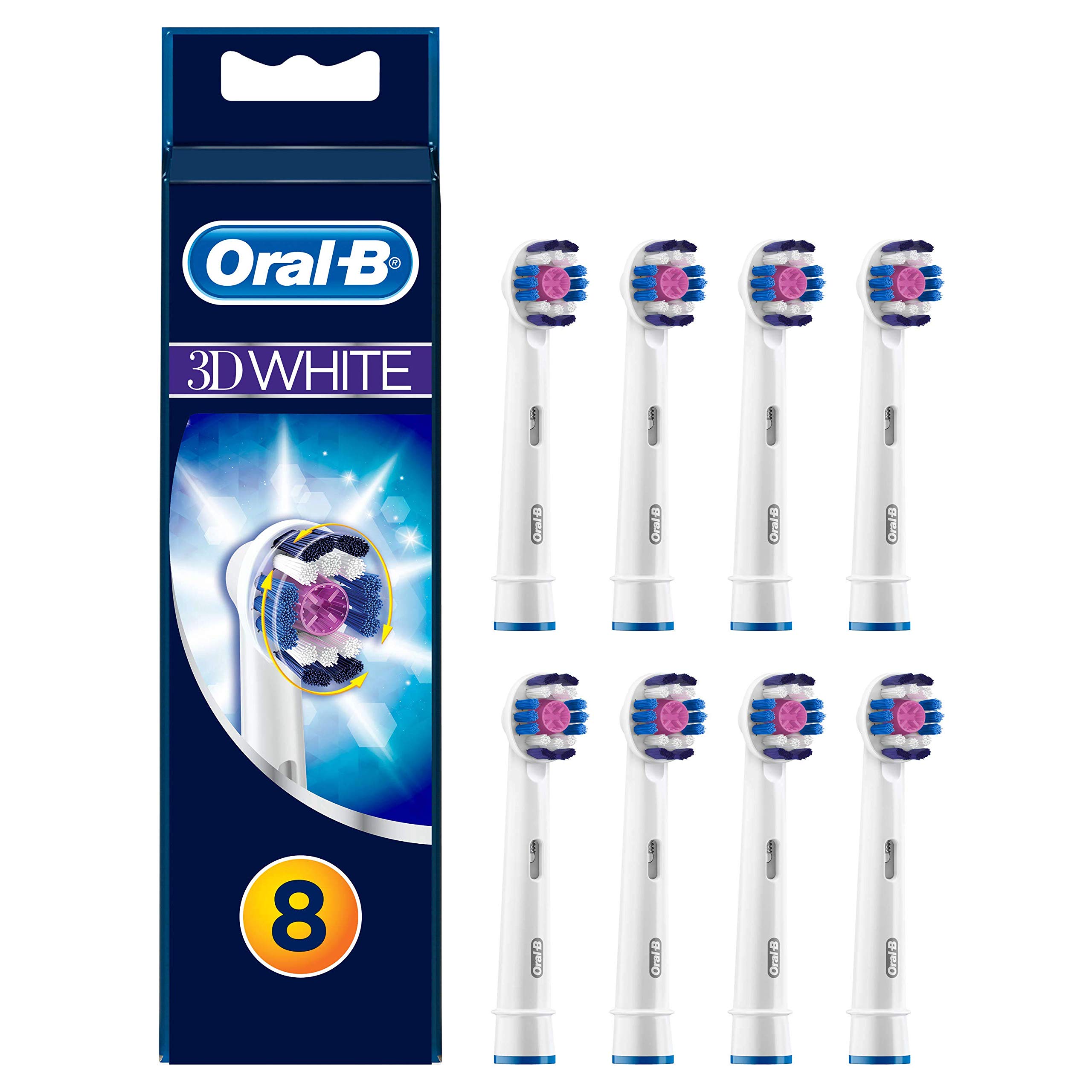 Braun Oral-B 4210201273820 3DWhite Aufsteckbürsten, für eine natürliche Aufhellung der Zähne, Briefkastenfähige Verpackung, 8 Stück