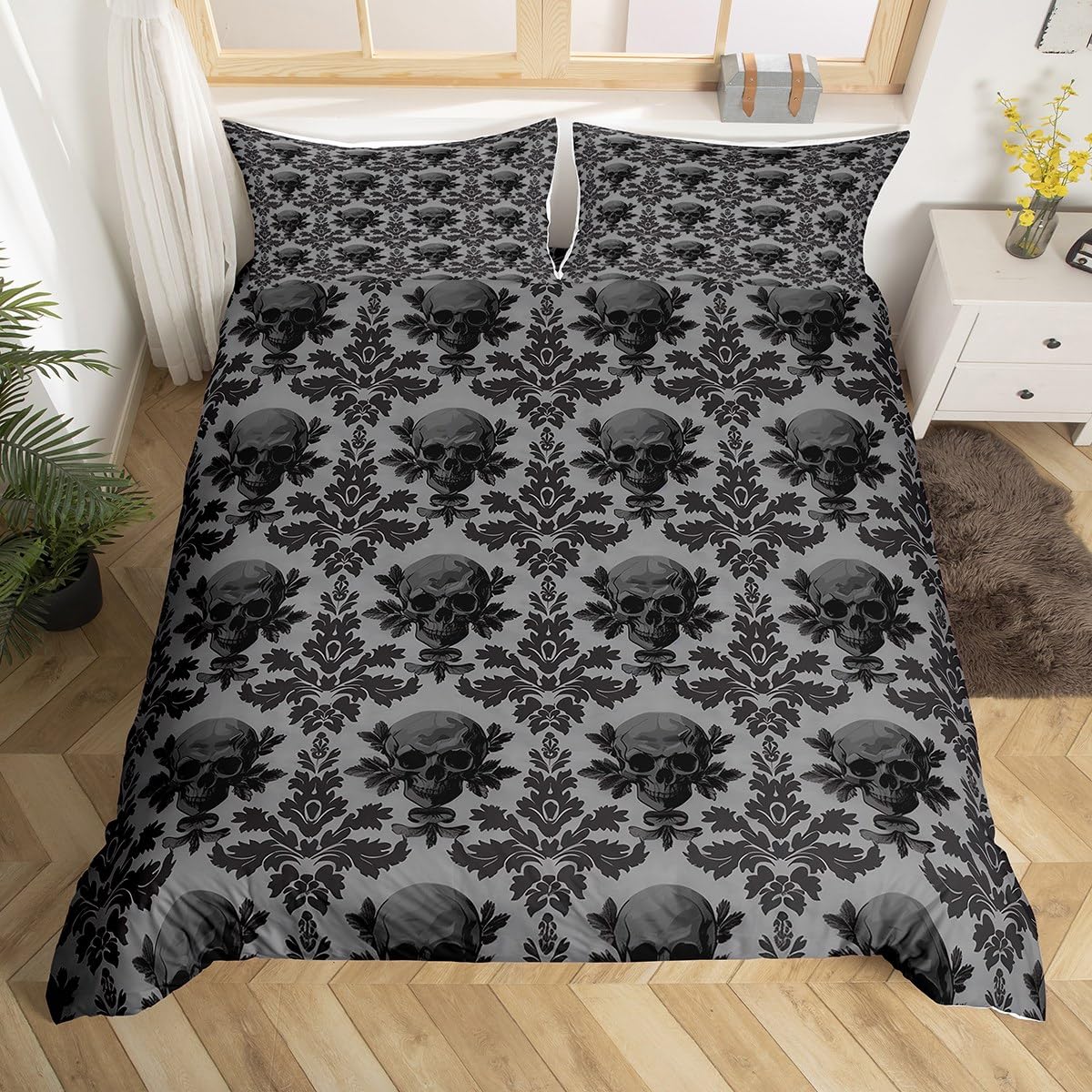 richhome Damask Floral Duvet Cover Junior/Cot Bed Vintage Jacquard Bedding Set for Kids Boys Girls Decor Exotic Floral Comforter Cover Soft Microfiber Antique Classic Bedroom Decor Bedclothes