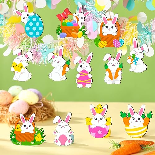 Miniatura 3 de 24 adornos de madera de Pascua para árbol huevo de Pascua gnomo conejito pollo adorno colgante de madera decoración de rebanadas de madera para