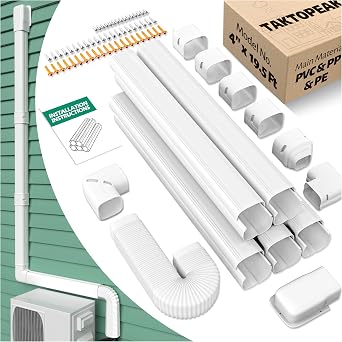 Lineset Cover 4 Inch 19.5 Ft Line Set Cover for Mini Split Air Conditioner Central AC HVAC - Waterproof Decorative DIY Line Hide Wall Sleeve for Outdoor Minisplit