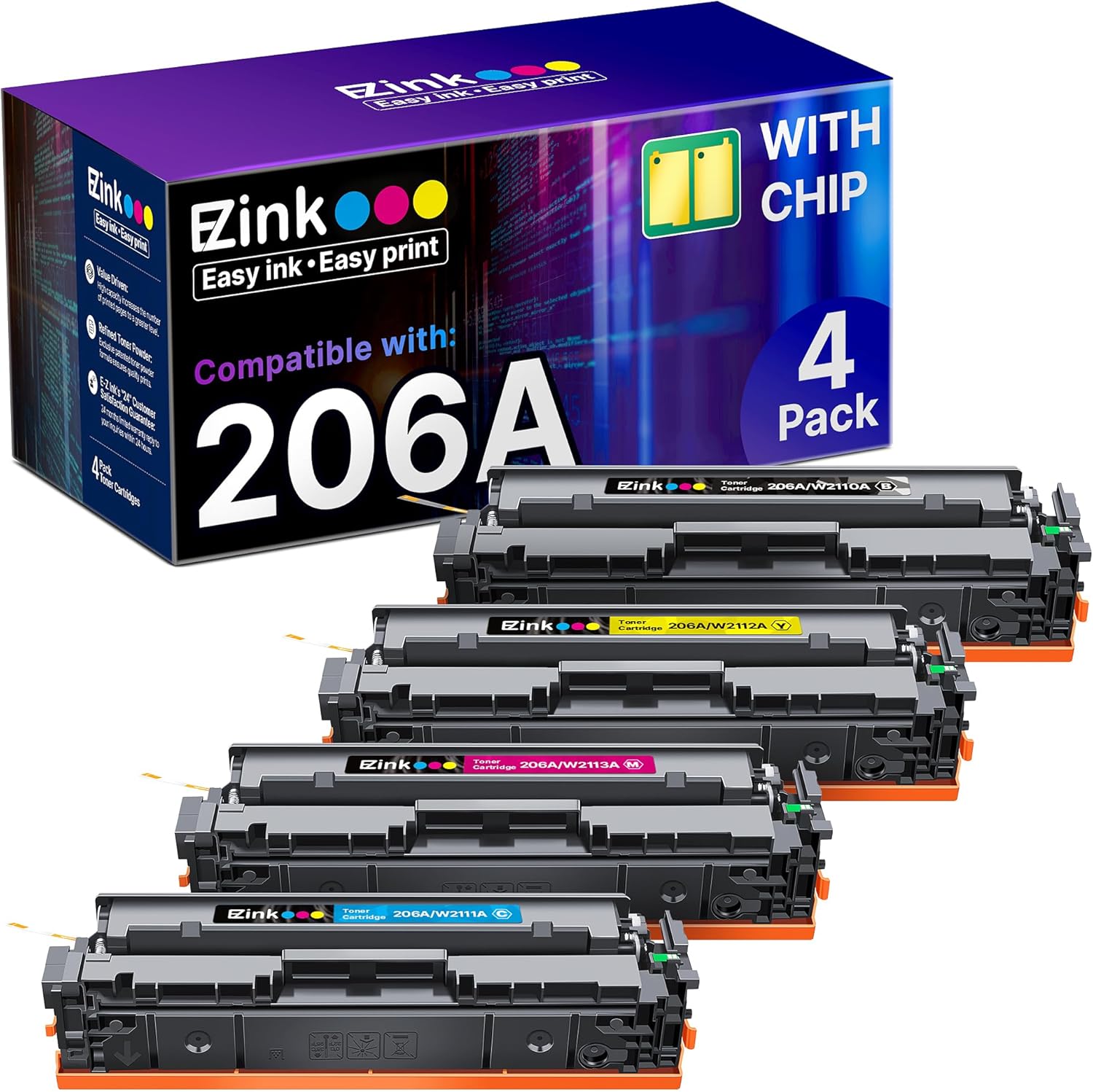 E-Z Ink Compatible Replacement for HP 206A Toner Cartridges 4 Pack Compatible with HP Color Laserjet Pro MFP-M283fdw M283cdw for HP MFP M283fdw Toner Cartridges (BCMY 4 Pack 206X 206A Toner)