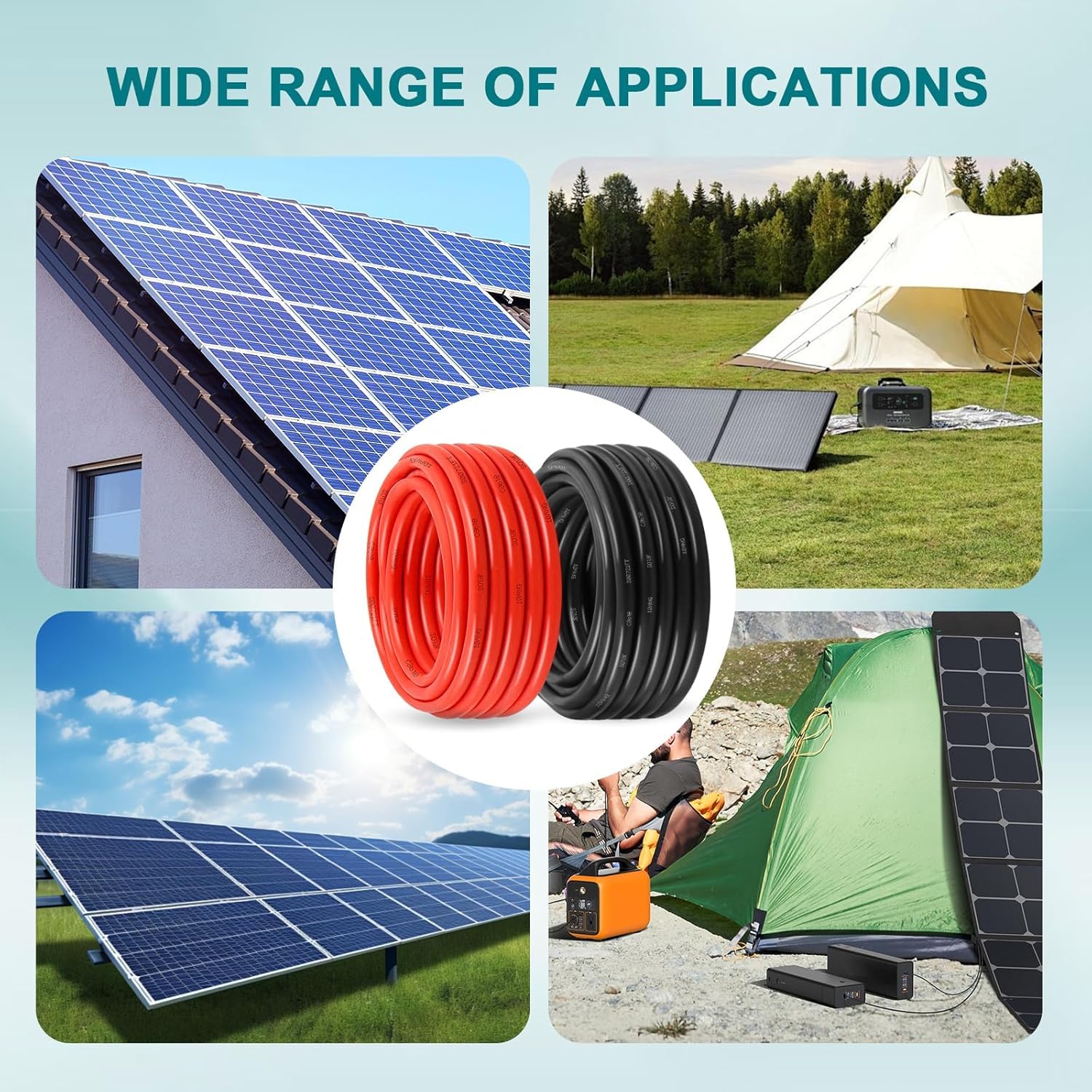10AWG Solarkabel 6mm², 2 Pack 50FT Rot & Schwarz Solarpanel Kabel, 84 Stränge verzinntes Kupfer, XLPE Isolierter Außendraht für PV-Anlagen, Wechselrichter, Batterie, Wohnmobil, Auto, Boot - Feuer