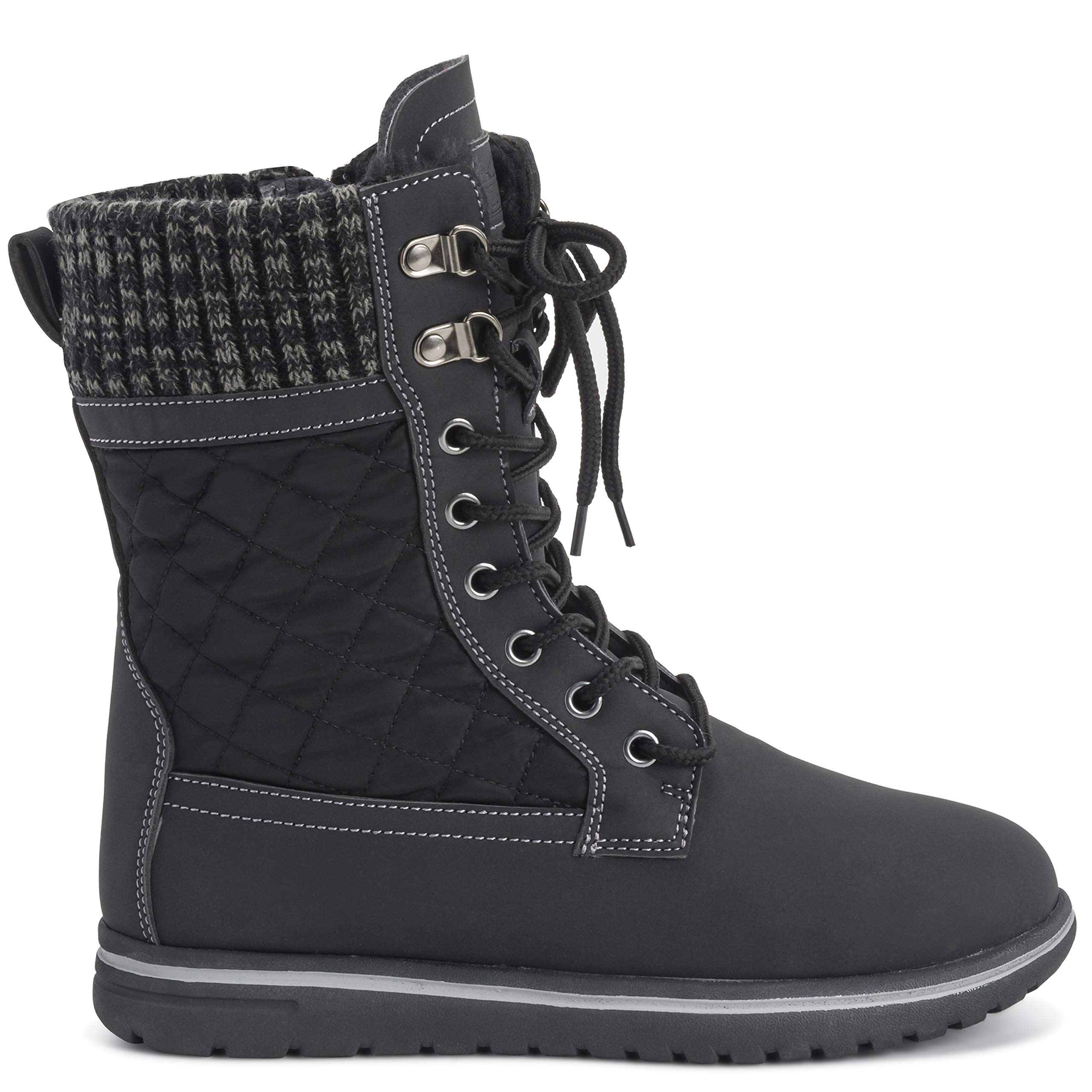 Polar Boot Womens Quilted Short Snow Winter Faux Fur Warm Durable Waterproof Boots - 9 - BLK42 AYC0525