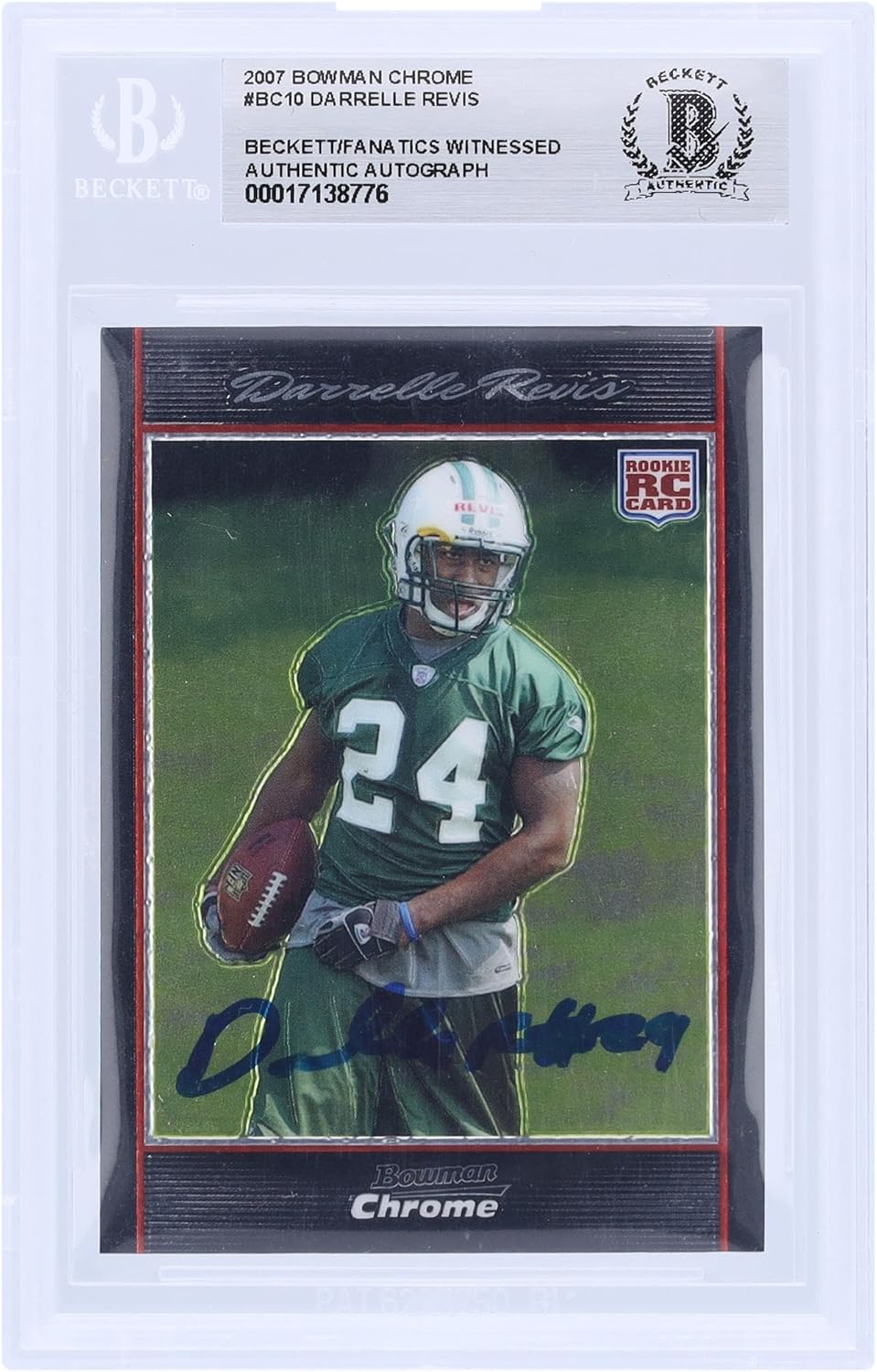Darrelle Revis New York Jets Autographed 2007 Topps Chrome #BC10 Beckett Fanatics Witnessed Authenticated Rookie Card - Football Slabbed Autographed Rookie Cards