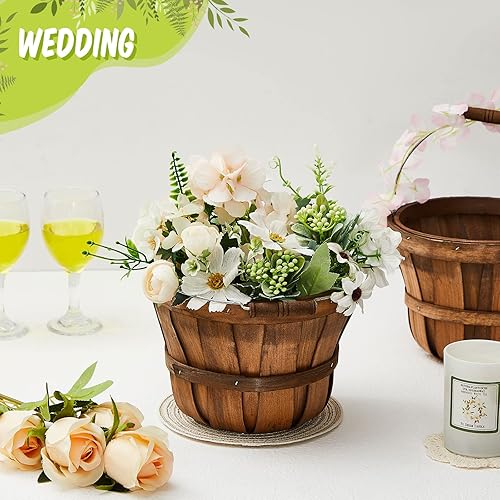 Miniatura 4 de 6 cestas redondas de madera para bushel de madera cubos de frutas de madera cesta de cosecha cesta de jardín con asas de metal cubos de madera