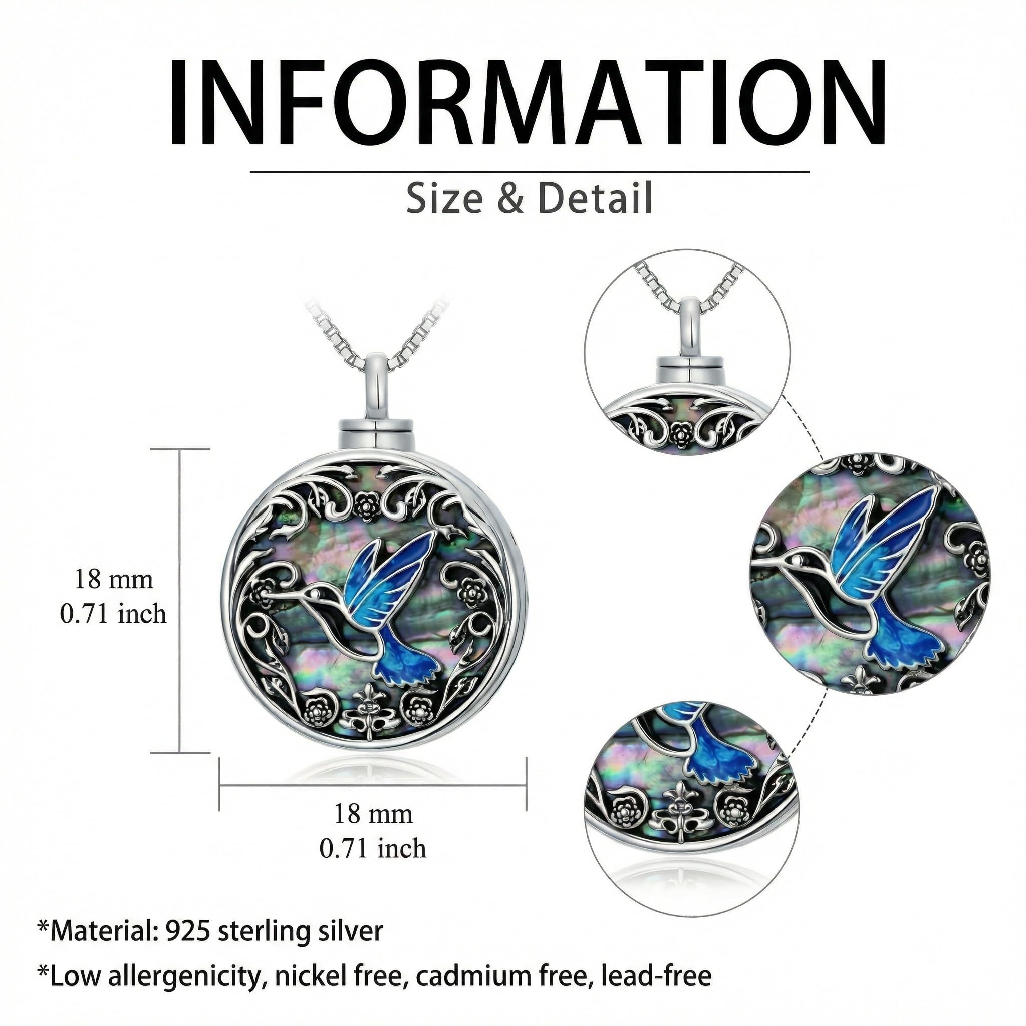 JKR Collana con ciondolo a forma di farfalla, libellula, coccinella, ape, colibrì, per ceneri da donna, in argento Sterling, con conchiglia di abalone, gioiello commemorativo per cremazione con imbuto